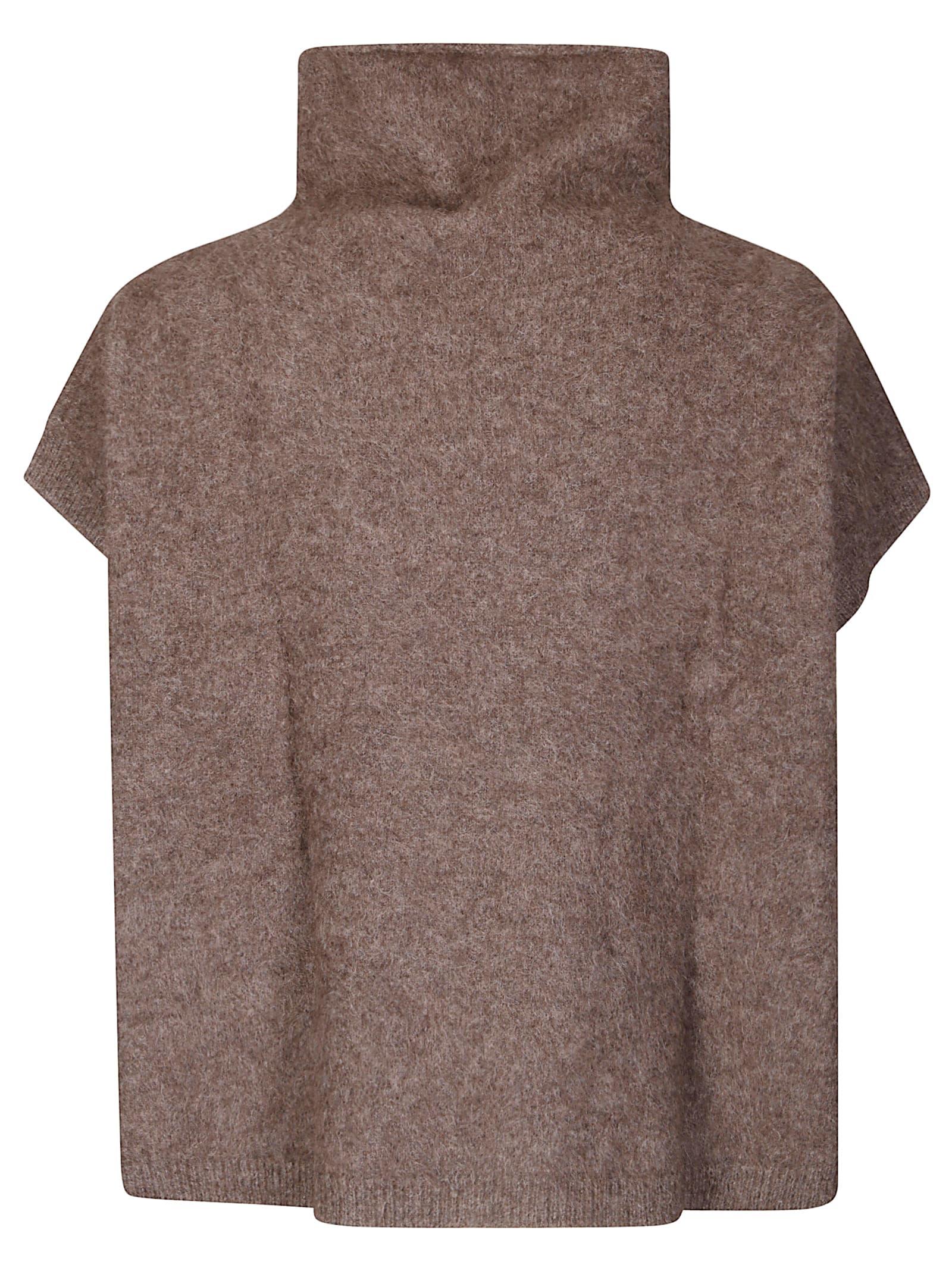 P.a.r.o.s.h Parosh High-neck Raccoon Sweater With Relaxed Fit And Ribbed Trim In Brown