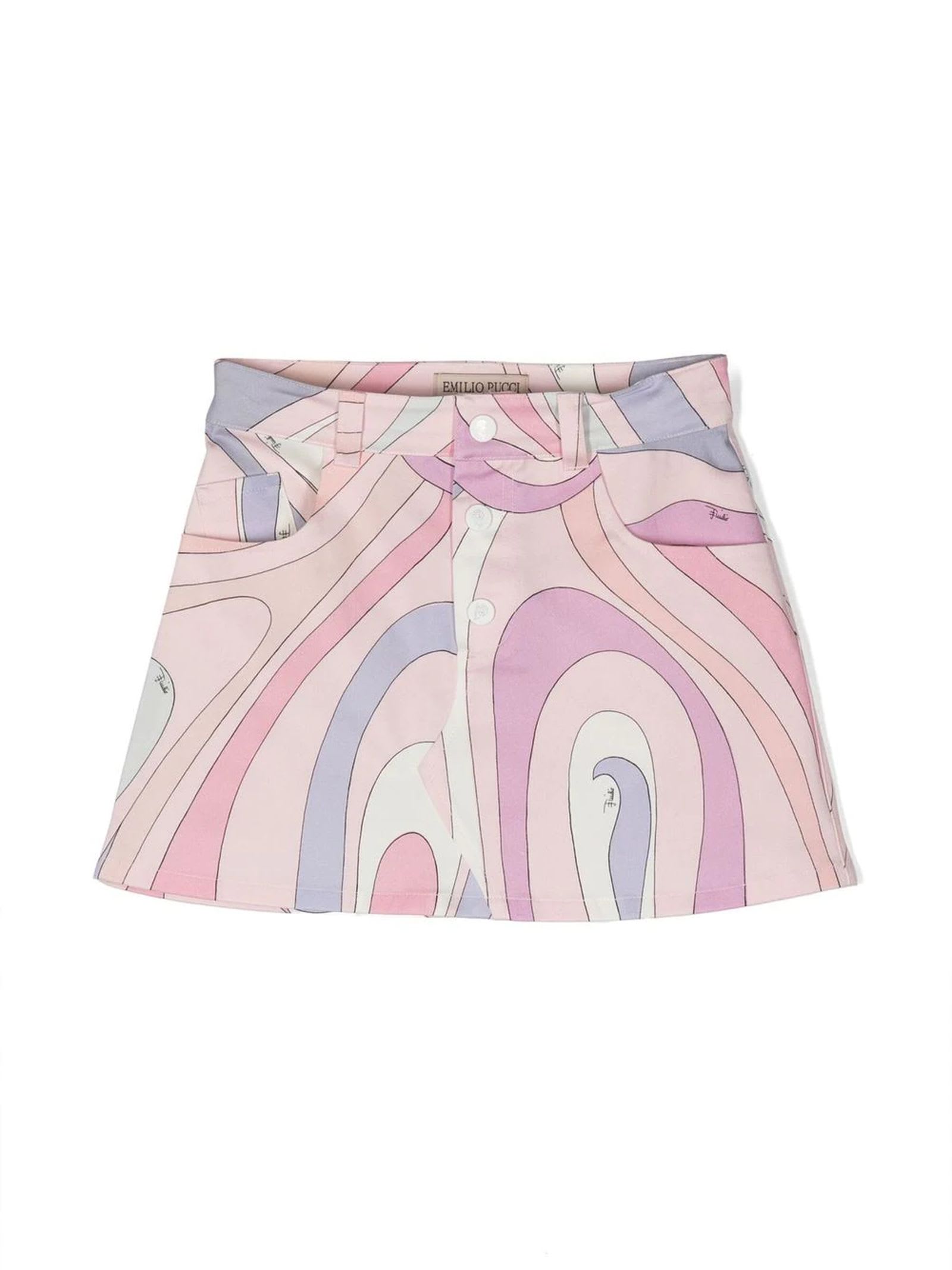 Emilio Pucci Kids' Pink Cotton Skirt In Multicolor