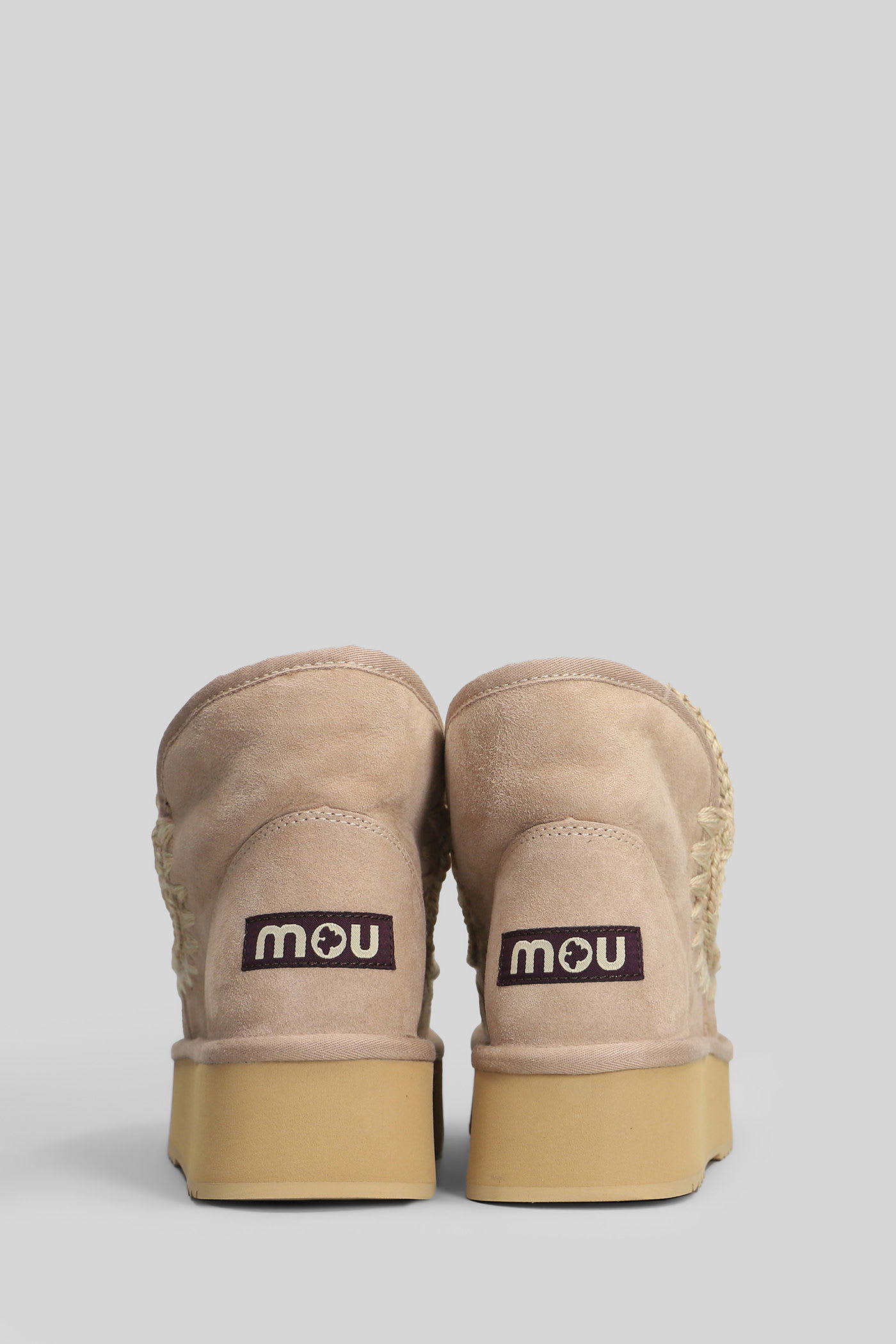 Mou Mini Eskimo Platform Ankle Boots Inside Wedge In Camel Suede In Neutral