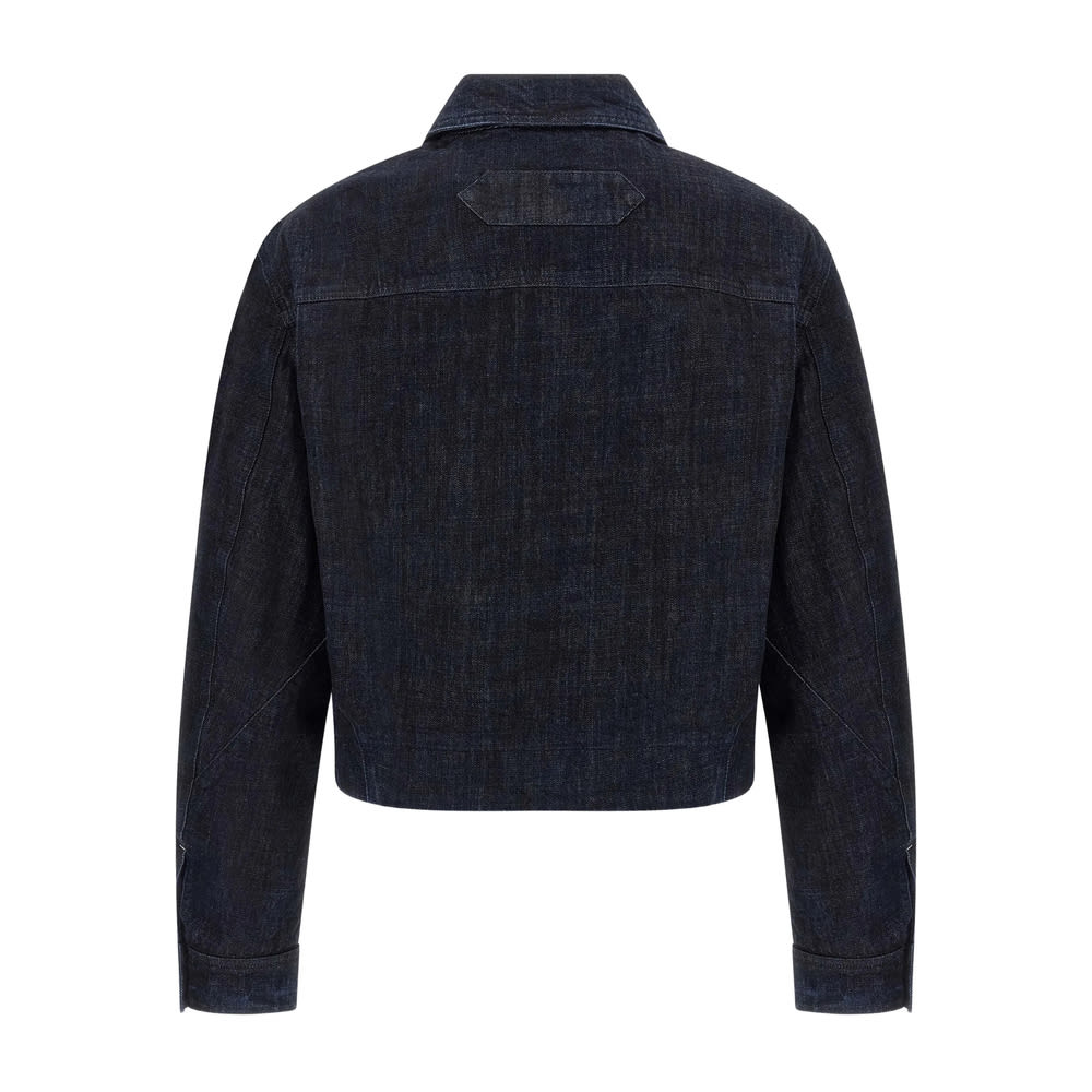 Jacquemus Dark Indigo Denim Jacket With Front Zipper And Logo In Black