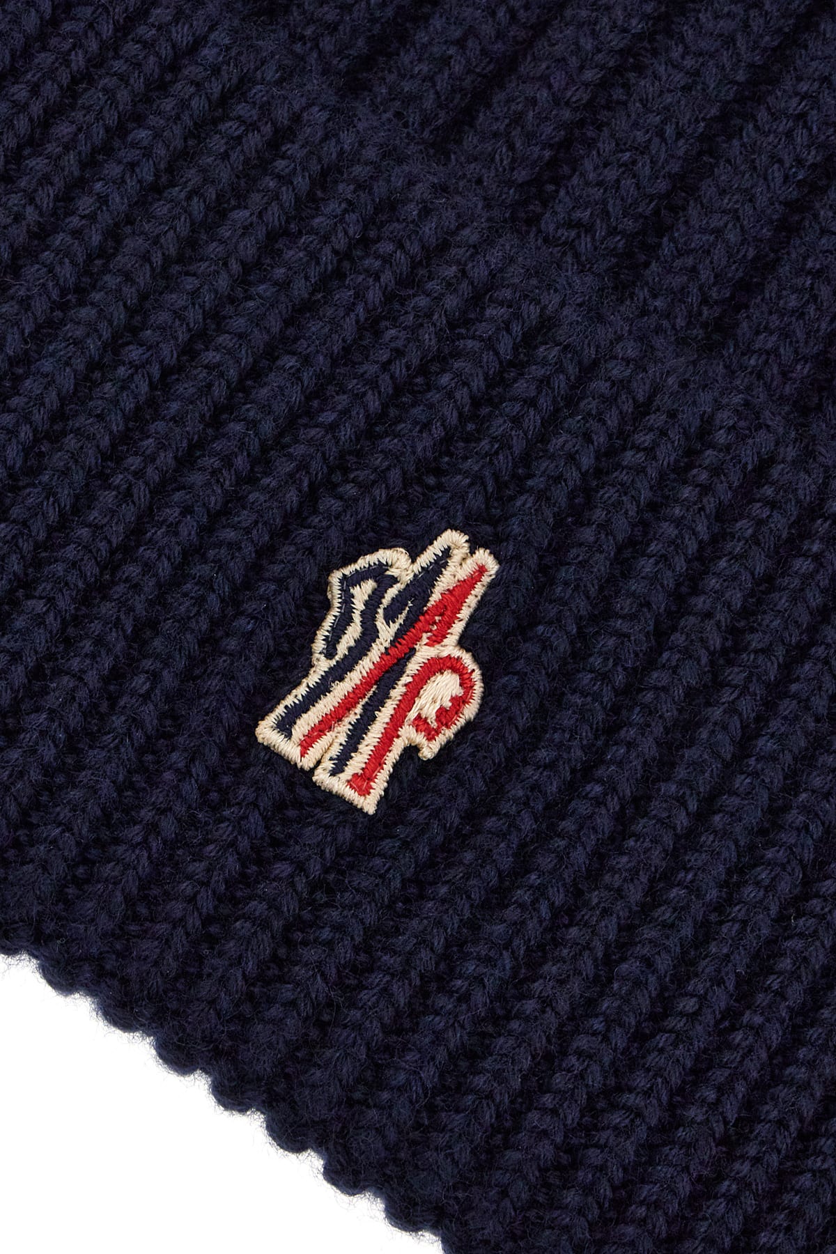 Shop Moncler Navy Blue Wool Beanie Hat In Dark Brown