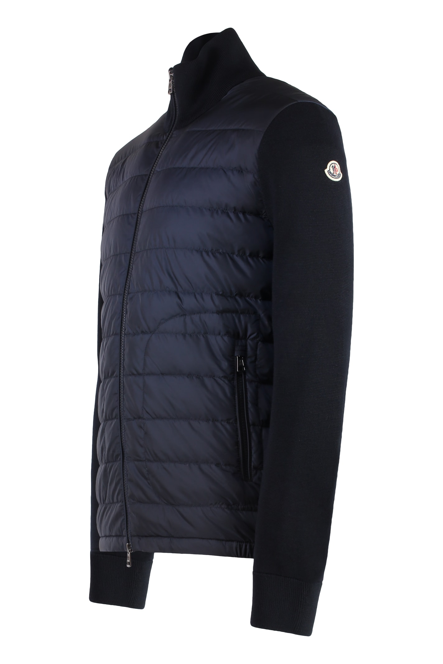 Shop Moncler Cardigan With Padded Front Panel In Blue