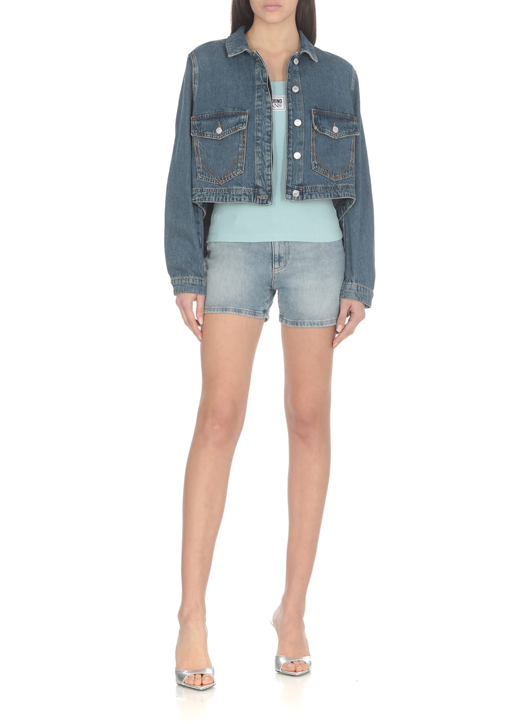 Shop M05ch1n0 Jeans Tops With Logo In Light Blue
