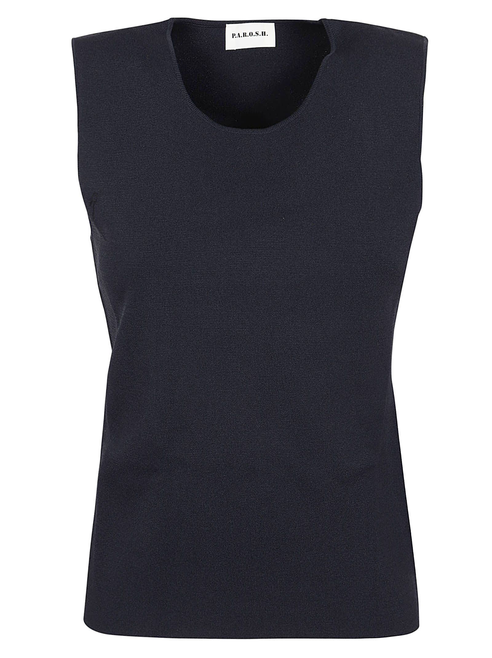 P.a.r.o.s.h Parosh Body-hugging Black Knitted Top With Classic Crew Neck In Blue