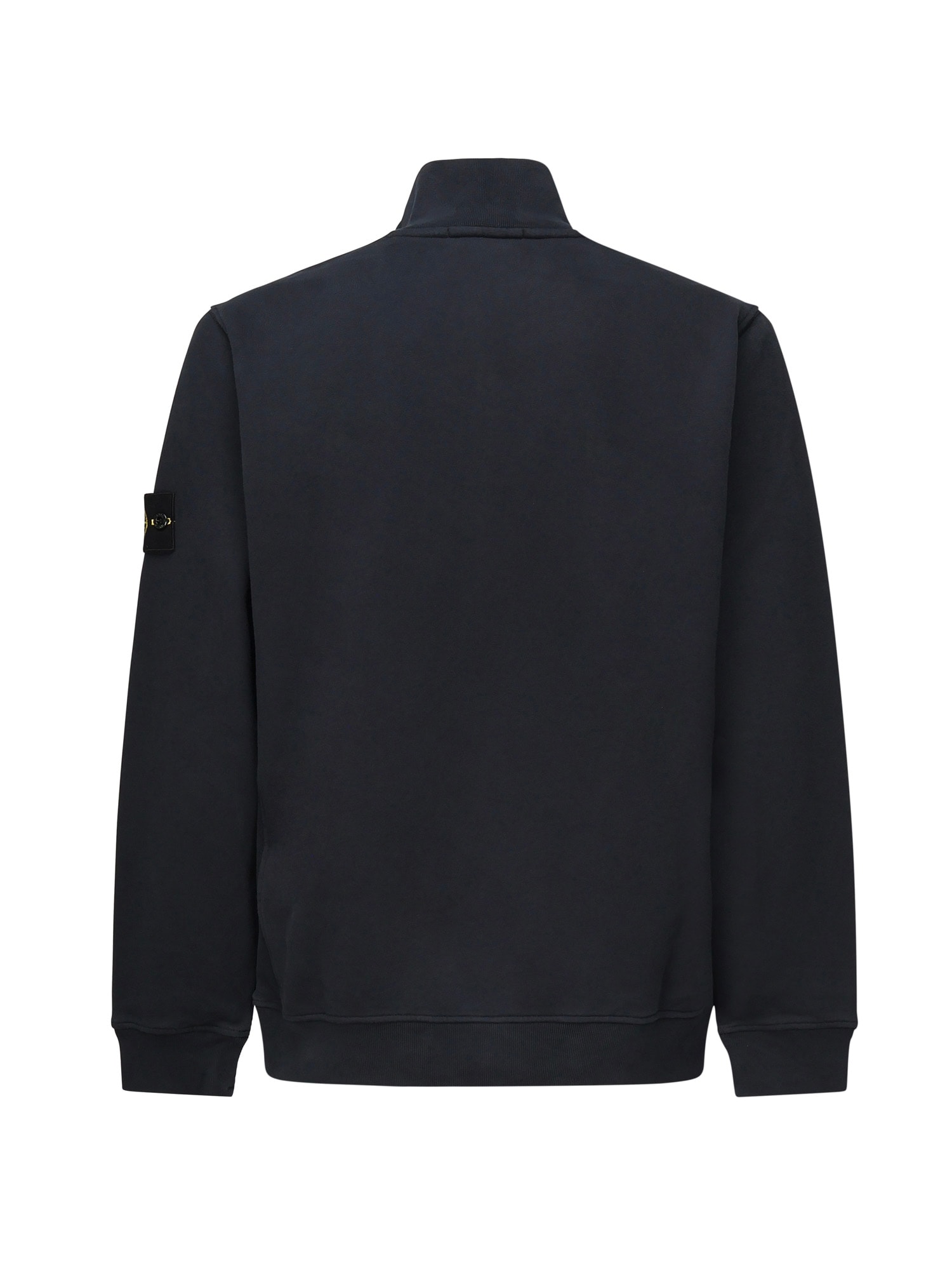 Stone Island Zip-up Sweatshirt With Ribbed Inlays In Blue