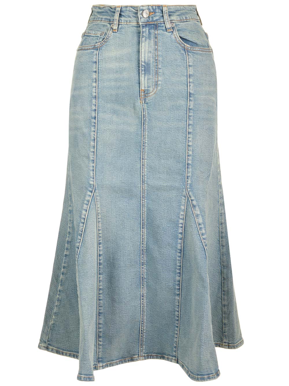 Shop Ganni Peplum Midi Skirt In Tint Wash