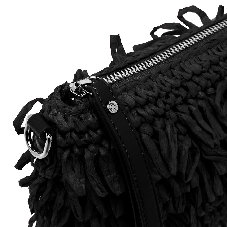 Gianni Chiarini Marcella Fabric Clutch With Raffia Curls In Nero