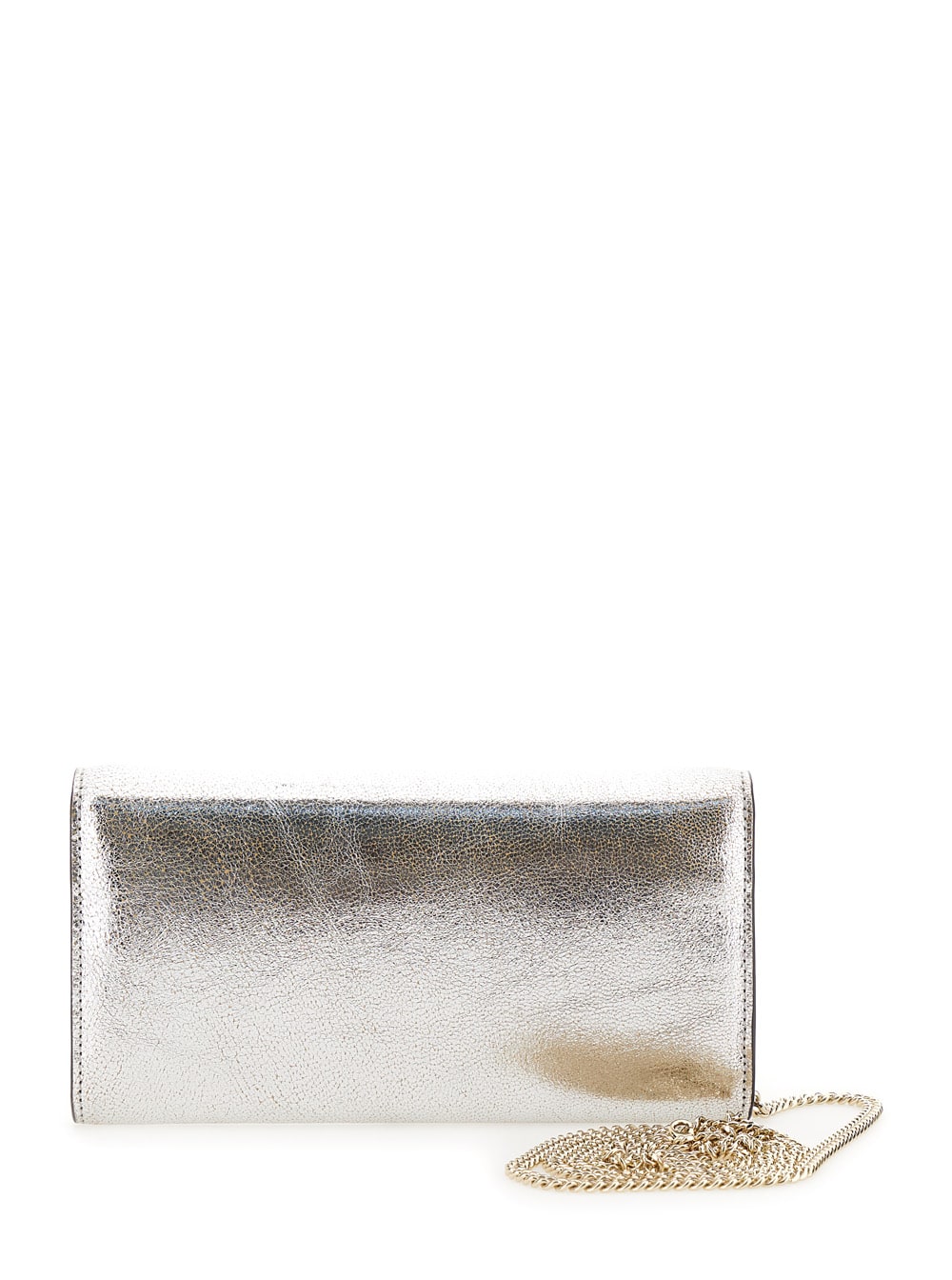 Shop Jimmy Choo Emmie Silver Clutch With Chain In Laminated Leather Woman In Champagne