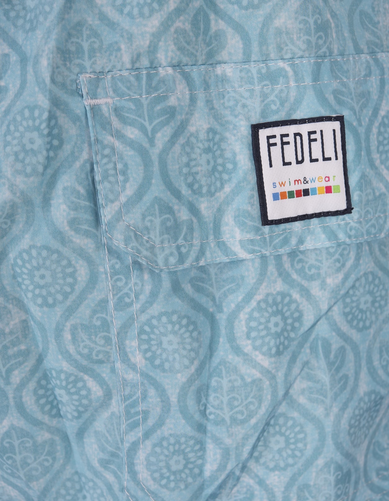 Shop Fedeli Light Blue Swim Shorts With Flower And Leaf Pattern