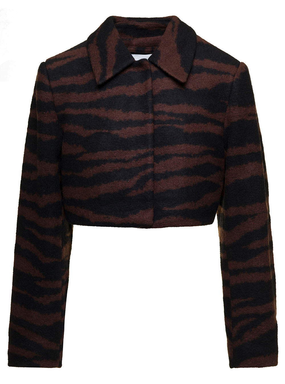 Brown Cropped Jacket With Zebra Motif In Wool Woman