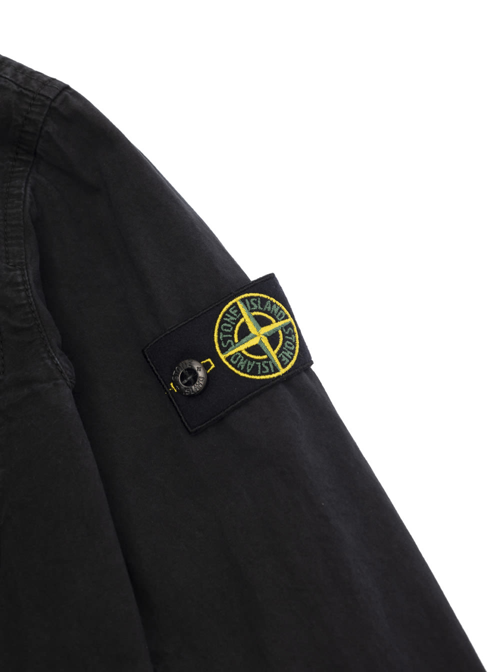 Stone Island Black Zip-up Shirt With Logo Patch In Cotton Boy In Black