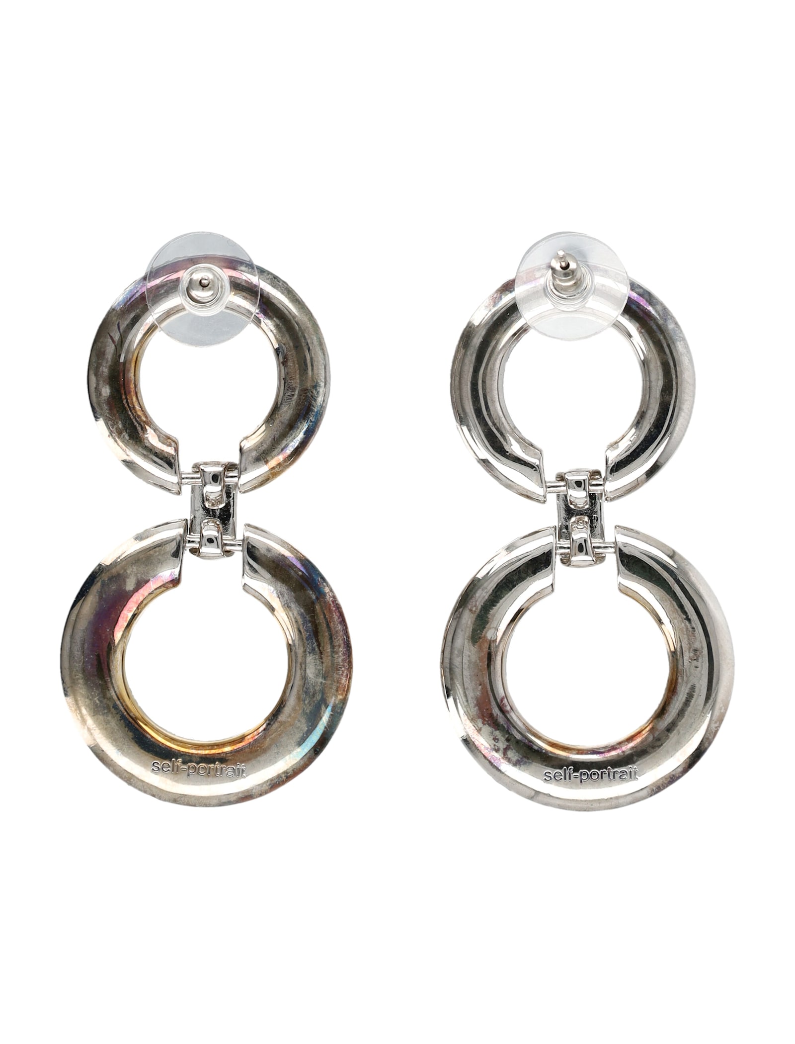 Self-portrait Silver Crystal Chain Link Earrings In Brown