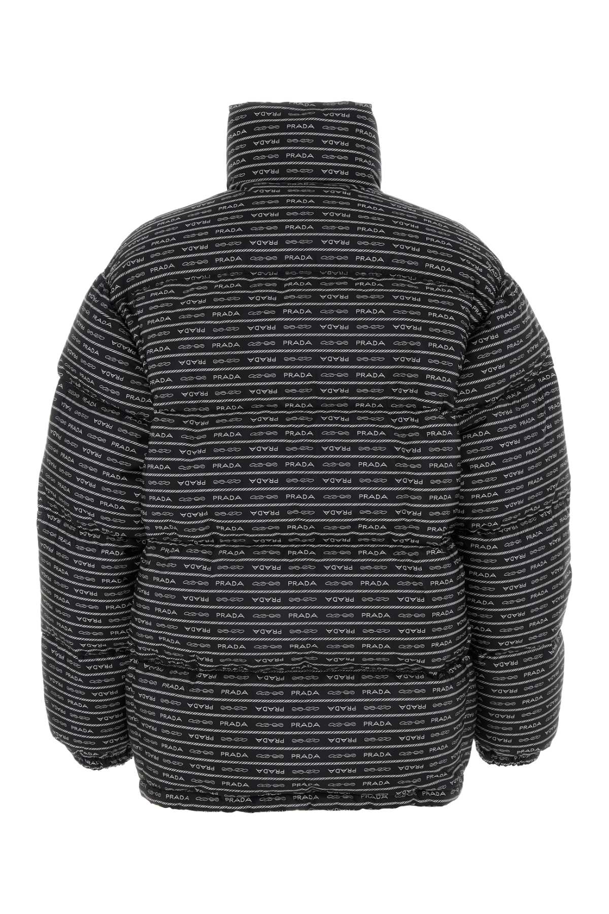 Shop Prada Printed Re-nylon Down Jacket In Nerobianco