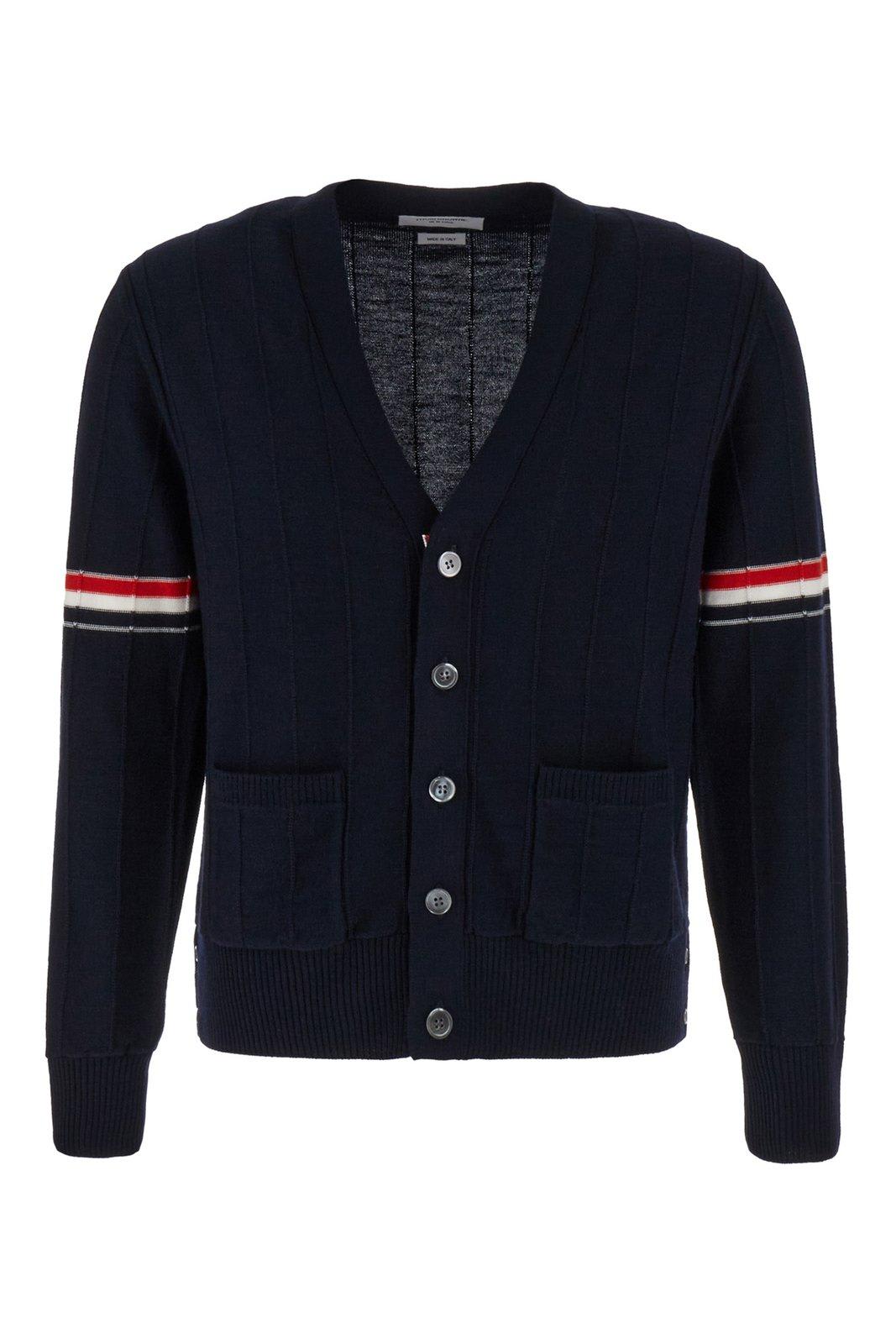 Shop Thom Browne Stripped Buttoned Cardigan In Blue