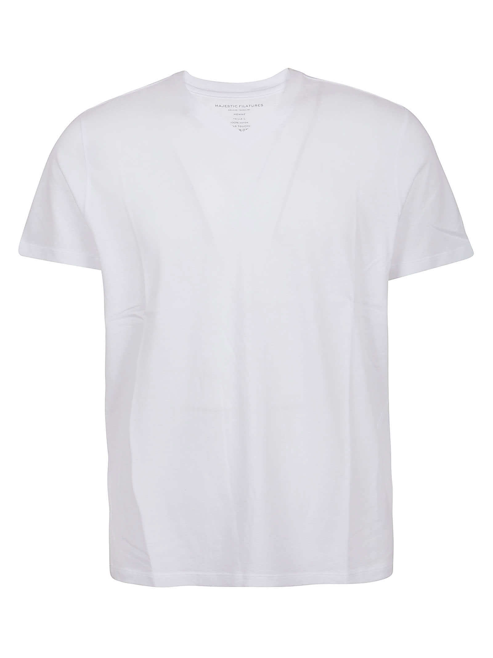 Majestic White Cotton Crew Neck T-shirt In Blanc