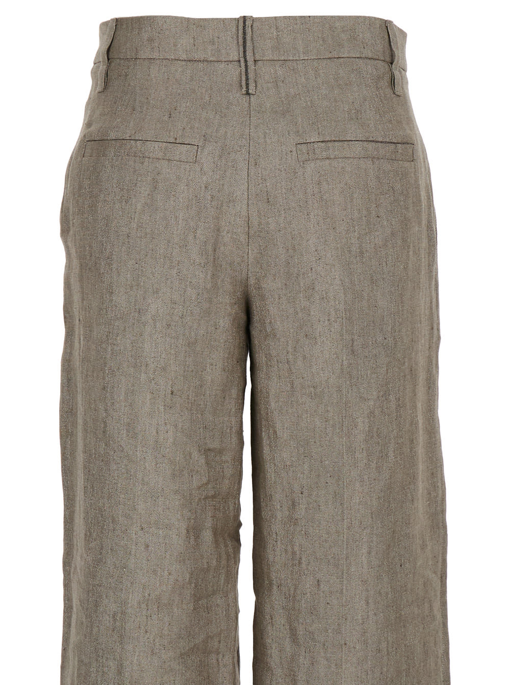 Shop Brunello Cucinelli Taupe Gray High Waisted Wide Leg Pants In Linen Blend Woman In Metallic