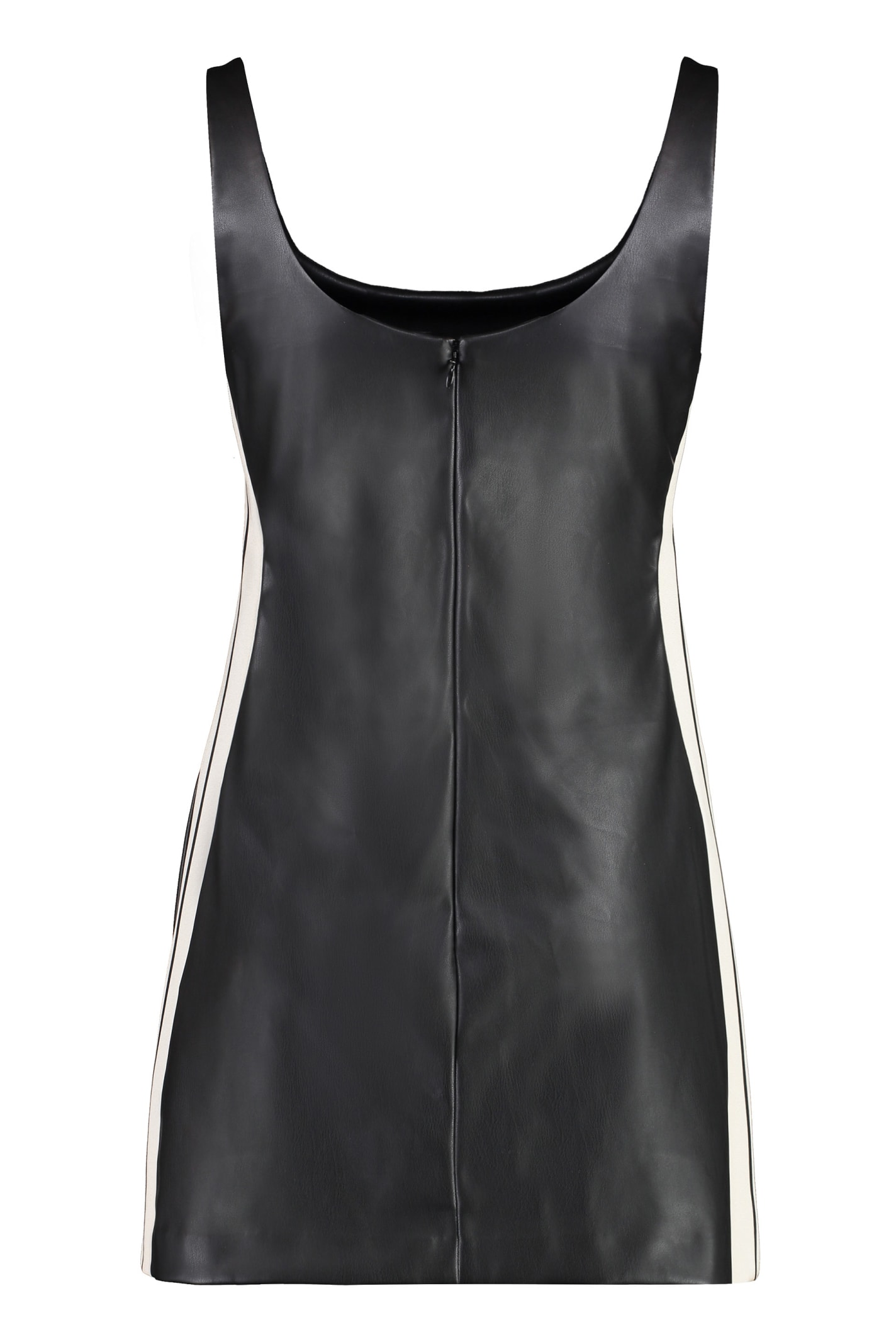 Palm Angels Leather-effect Logo Mini Dress In Black
