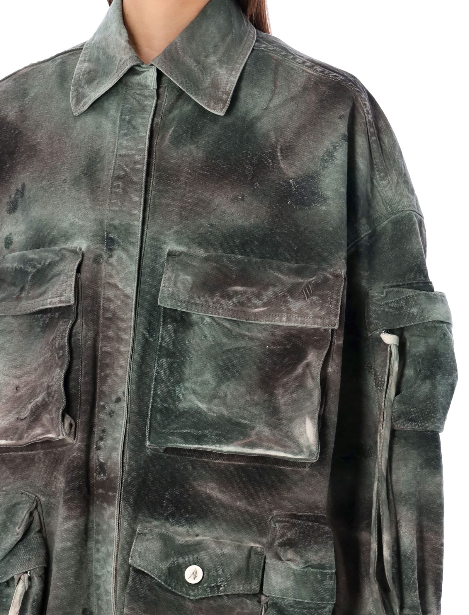 Shop Attico Fern Short Coat In Green Camoufalge