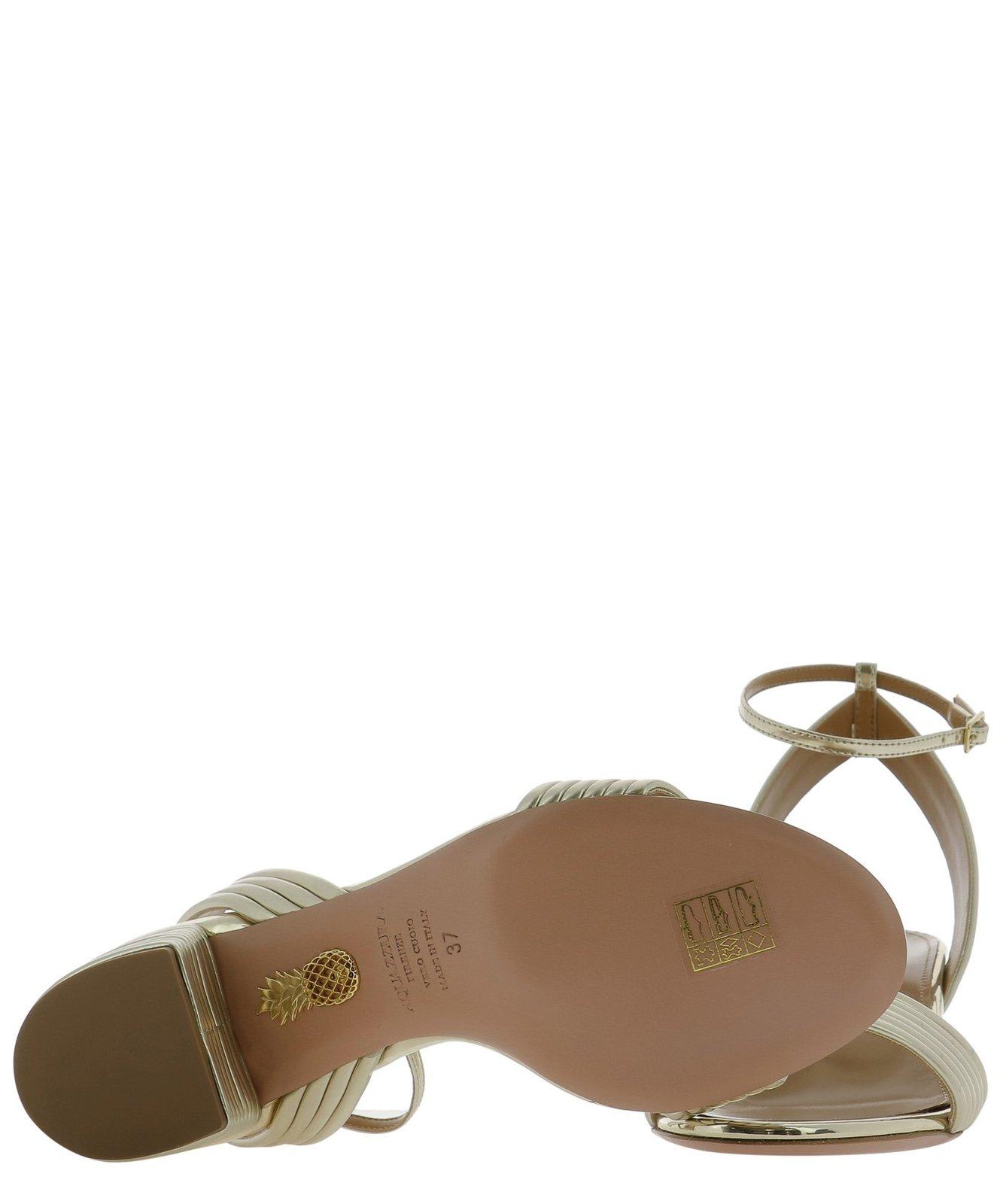 Aquazzura Sundance 50 Sandals In Mirrored Leather In Gold