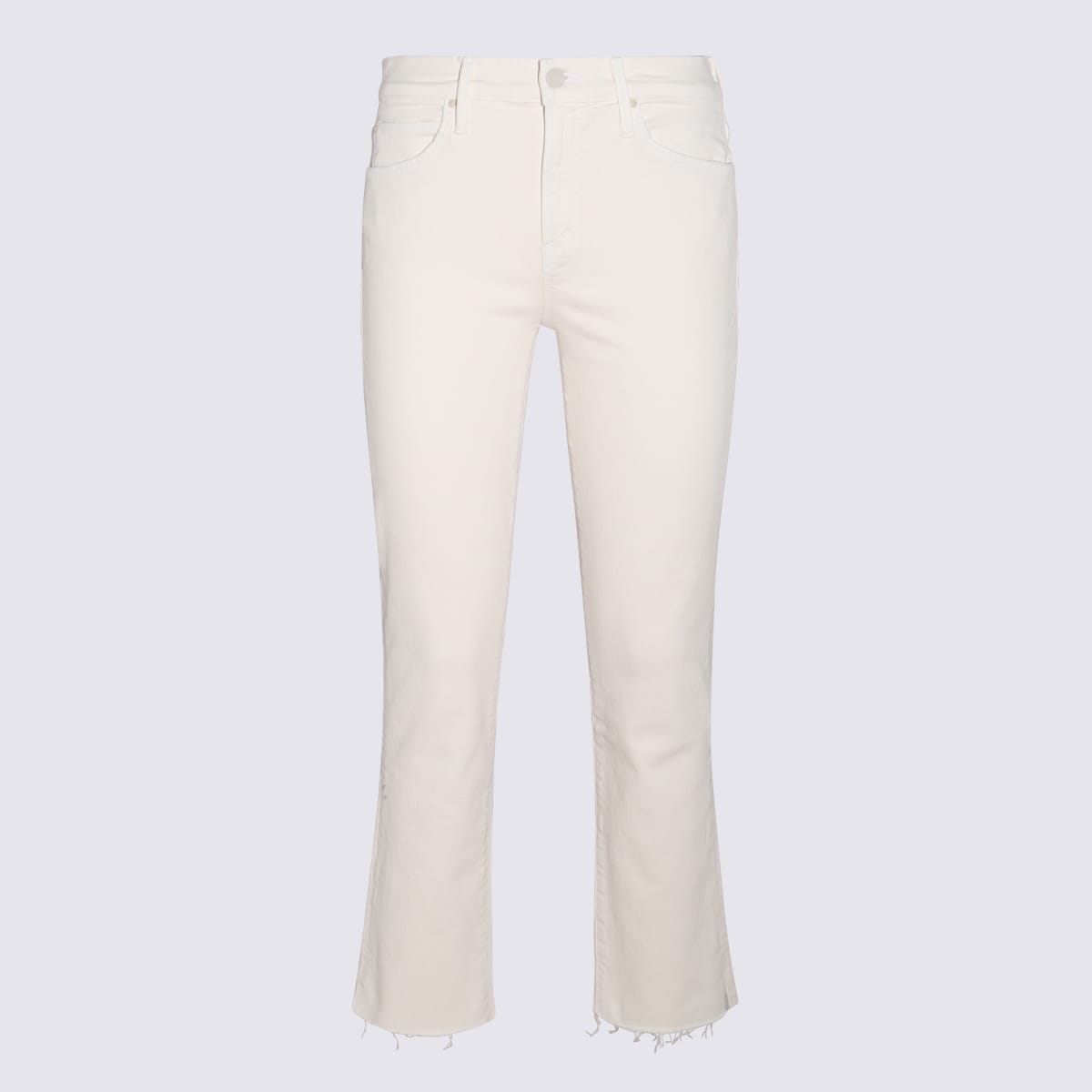 Mother Cream Denim Cropped The Raskal Ripped Ankle Jeans In White