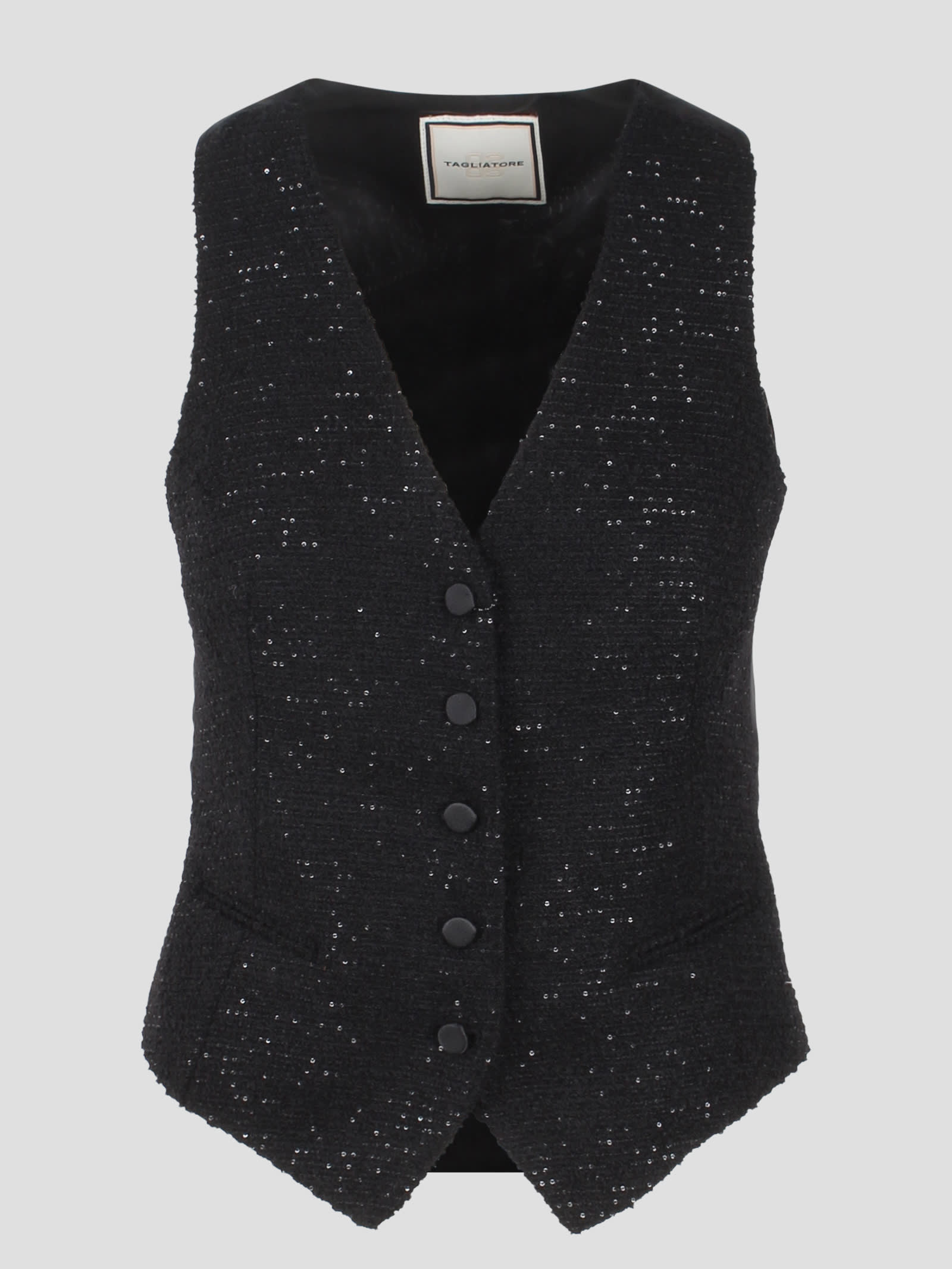 Shop Tagliatore Sequin Gilet In Black