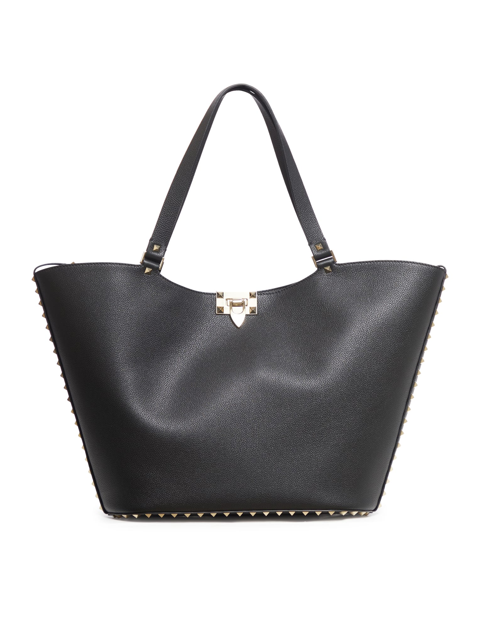 Valentino Garavani Black Leather Rockstud Shopping Bag In No Black
