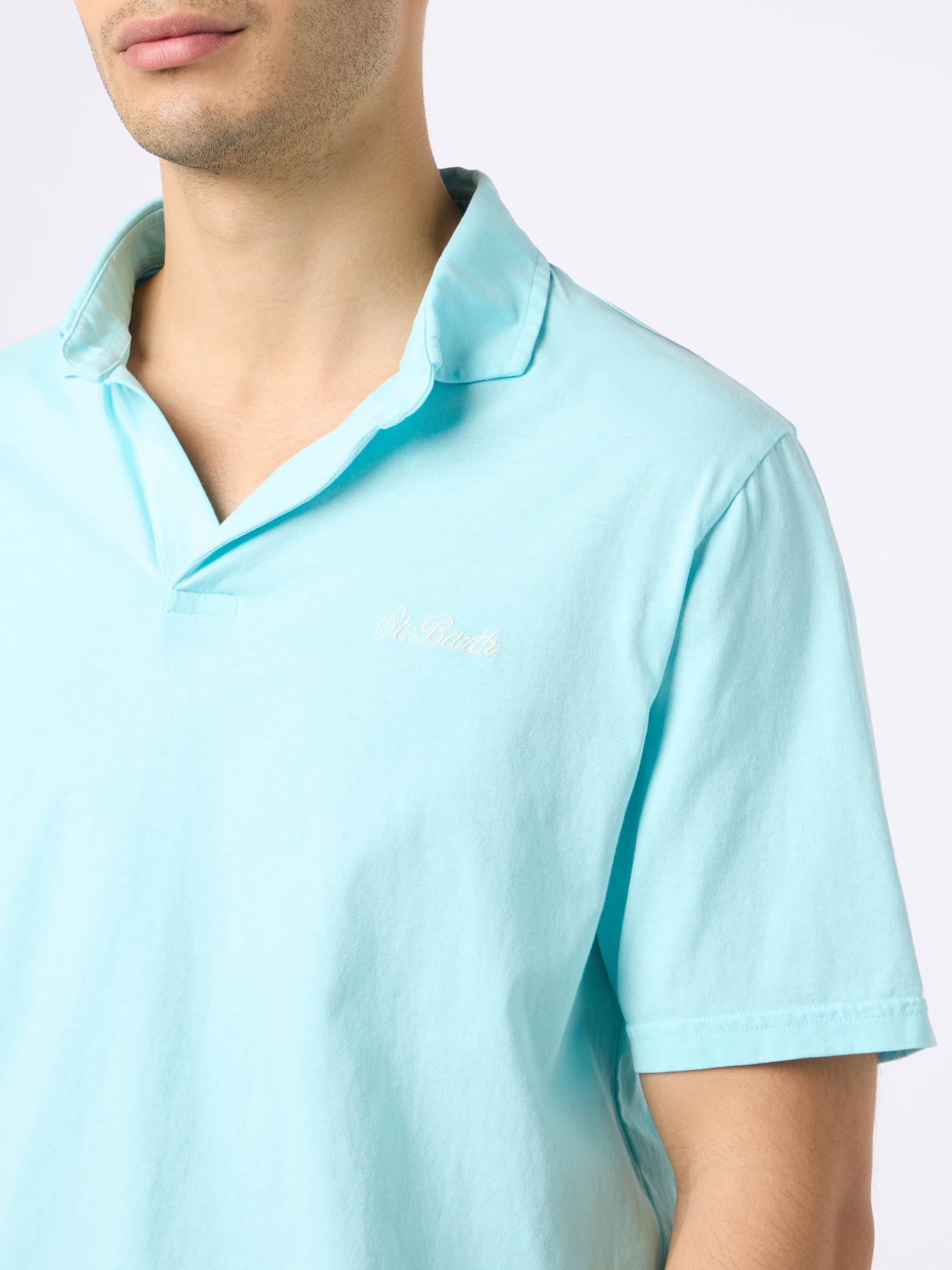 MC2 SAINT BARTH MAN WATER GREEN COTTON JERSEY POLO SHIRT BRIGHTON