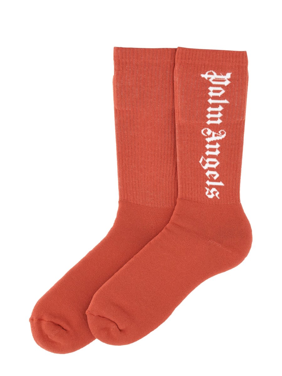 Shop Palm Angels Sock With Logo In Pink