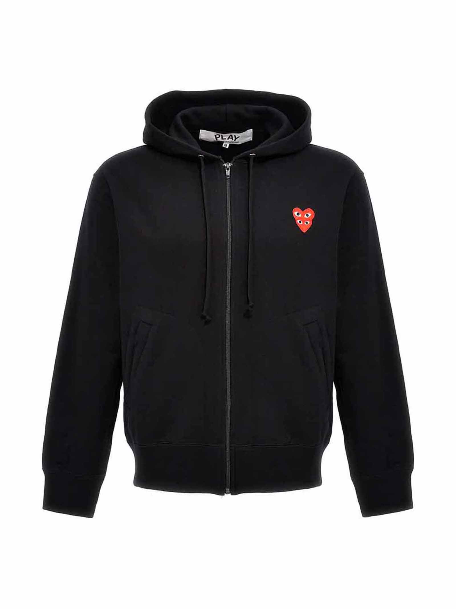 Comme Des Garçons Play Sweatshirt Double Red Emblem In Black