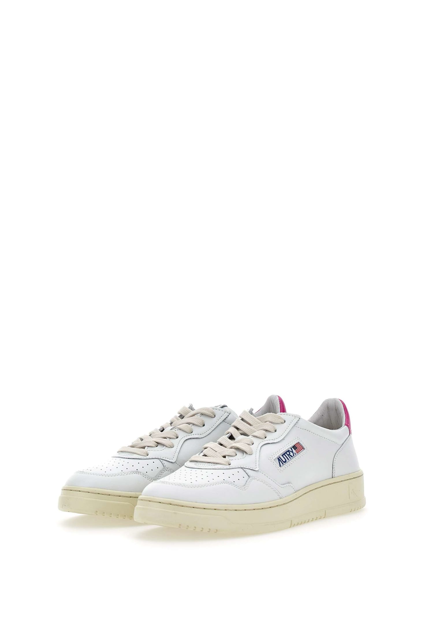 Shop Autry Ll42 Leather Sneakers In White/fuchsia