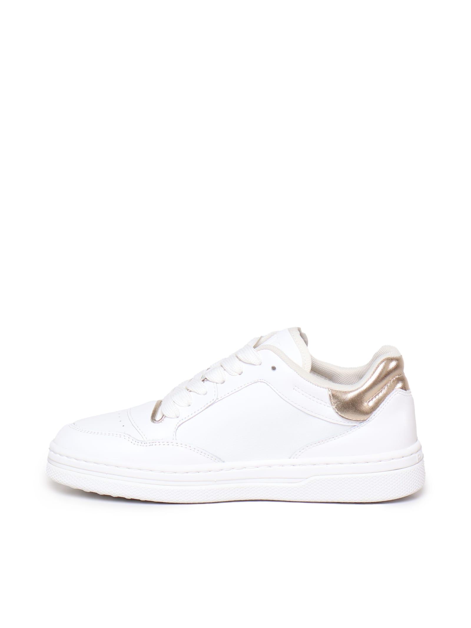 Shop Pinko Mandy Sneakers In Calfskin In White, Gold