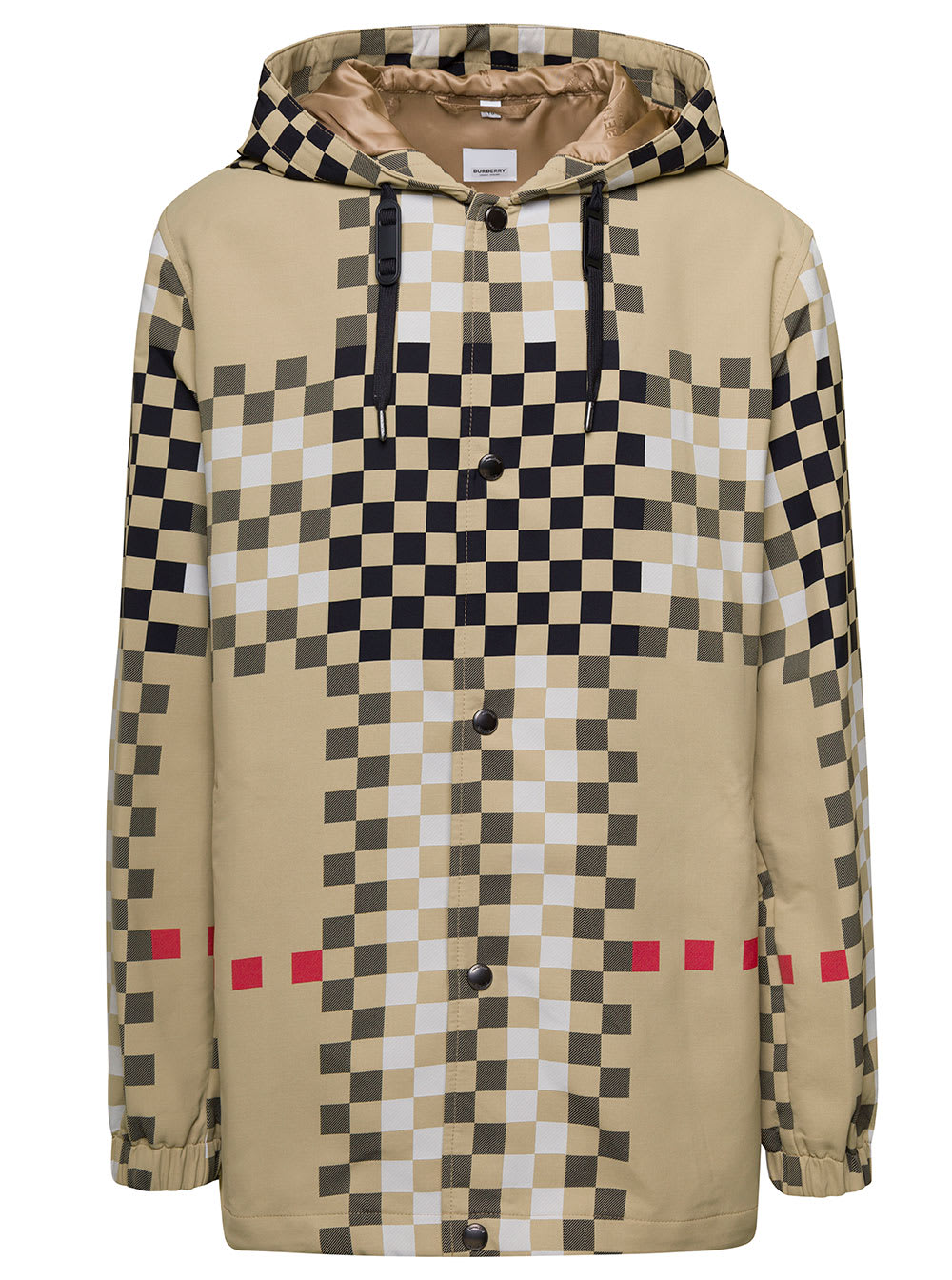 Burberry Pixel Check Kapuzenjacke In Beige