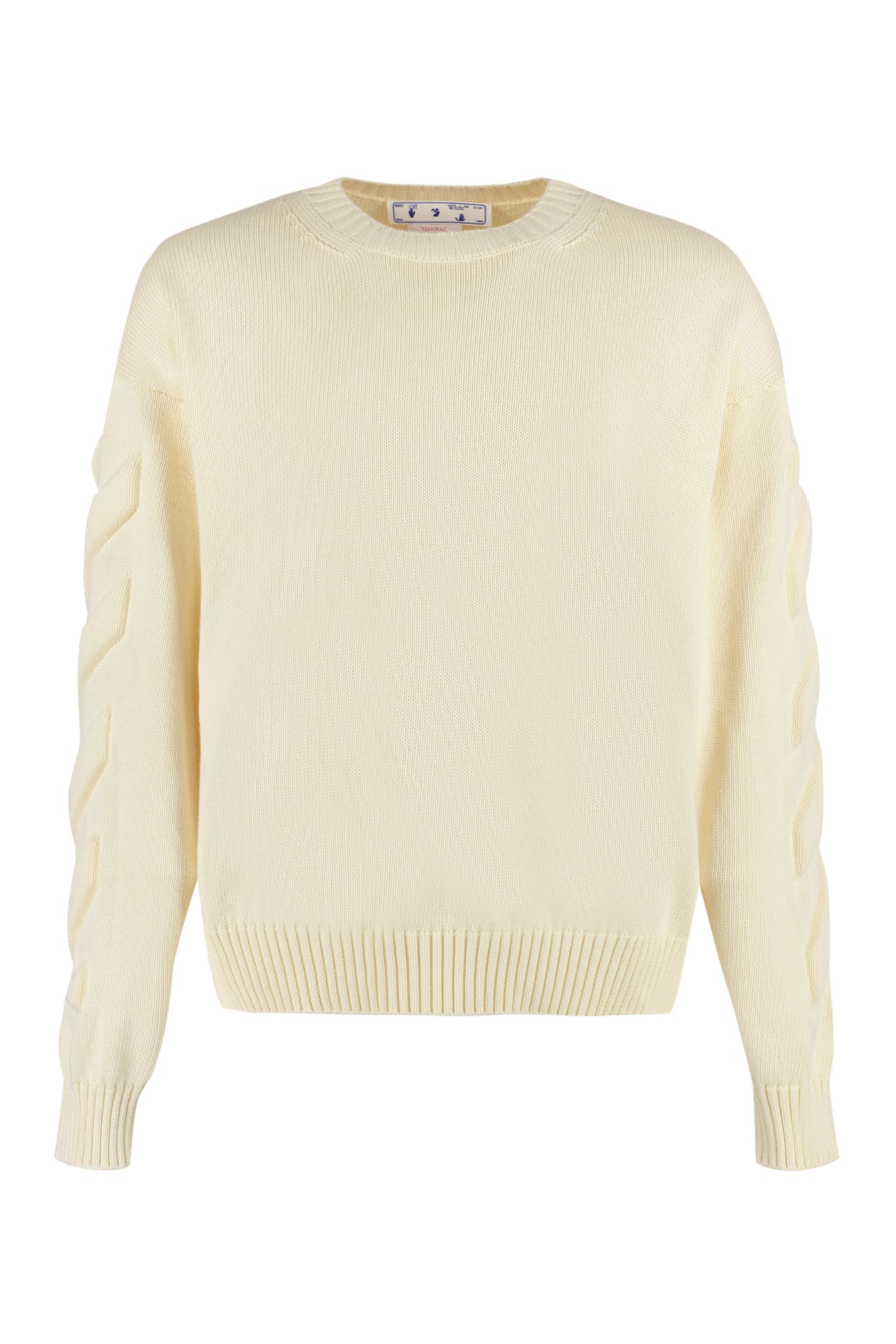 Off-white Sweater With Embossed Diagonal Motif In Panna