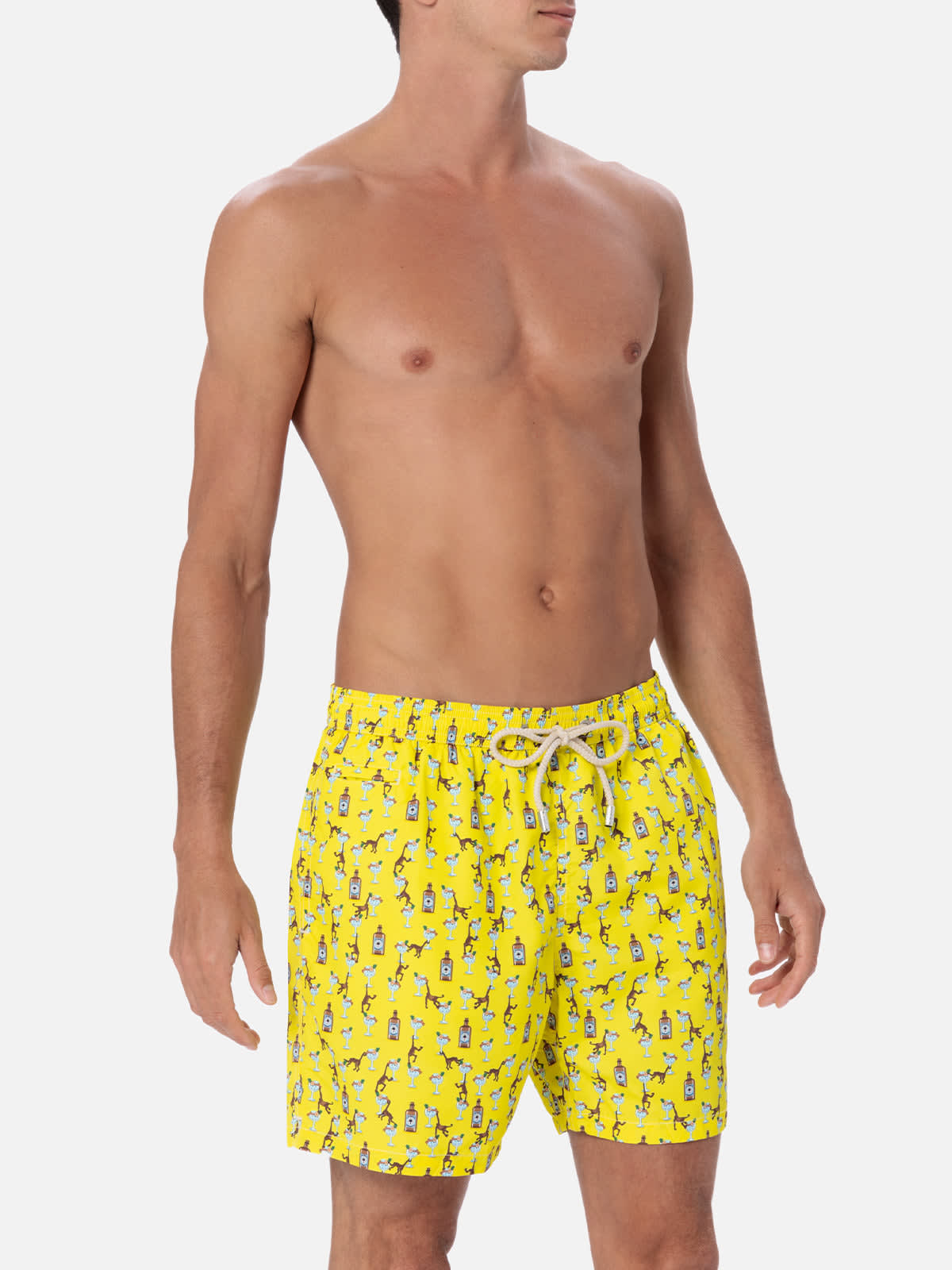 Mc2 Saint Barth Lightweight Fabric Swim Boxer Shorts With Print In Yellow