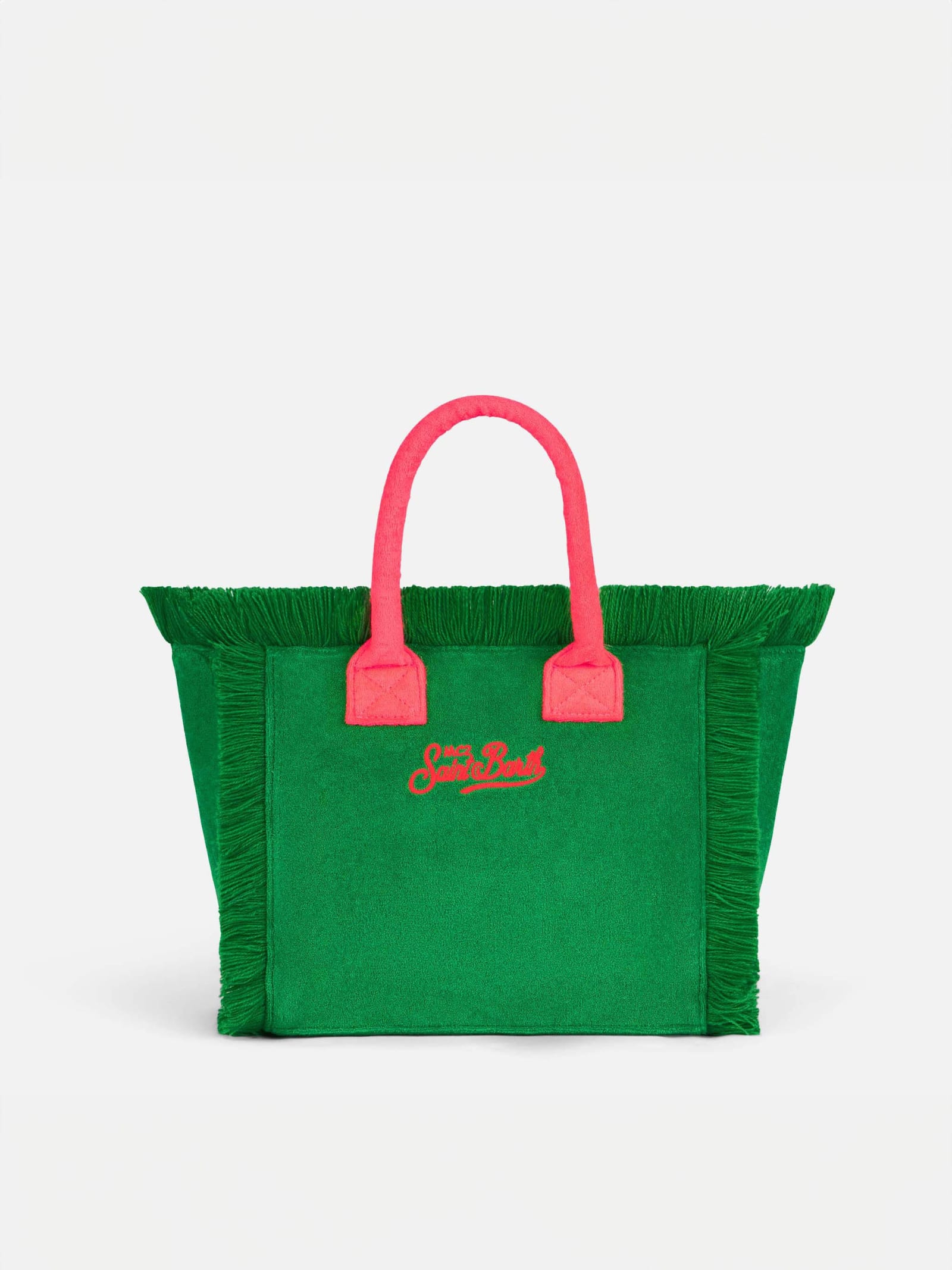 Shop Mc2 Saint Barth Colette Green Terry Handbag With Saint Barth Logo