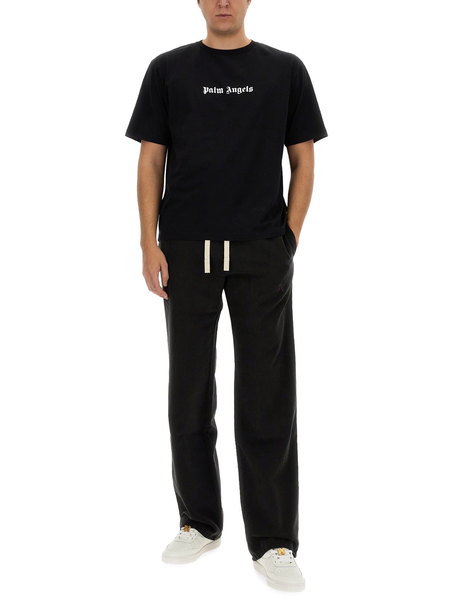 Palm Angels Elastic Waist Chino Trousers Pockets In Black