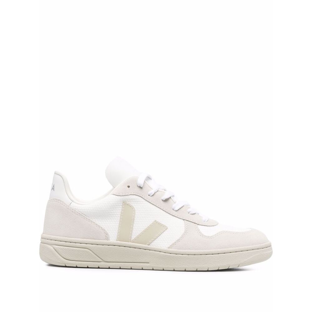 Veja V-10 Leather-trimmed Mesh And Suede Sneakers In White