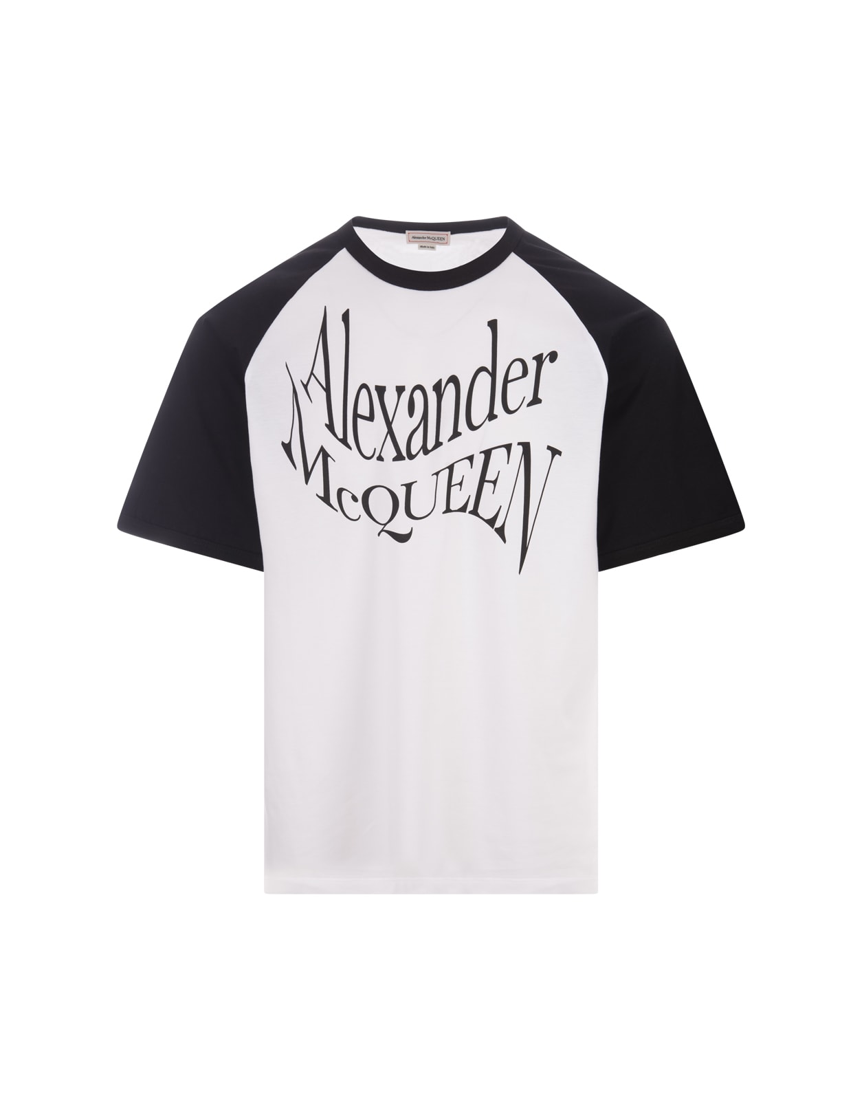 Alexander Mcqueen Two-tone T-shirt With Distorted Logo In White