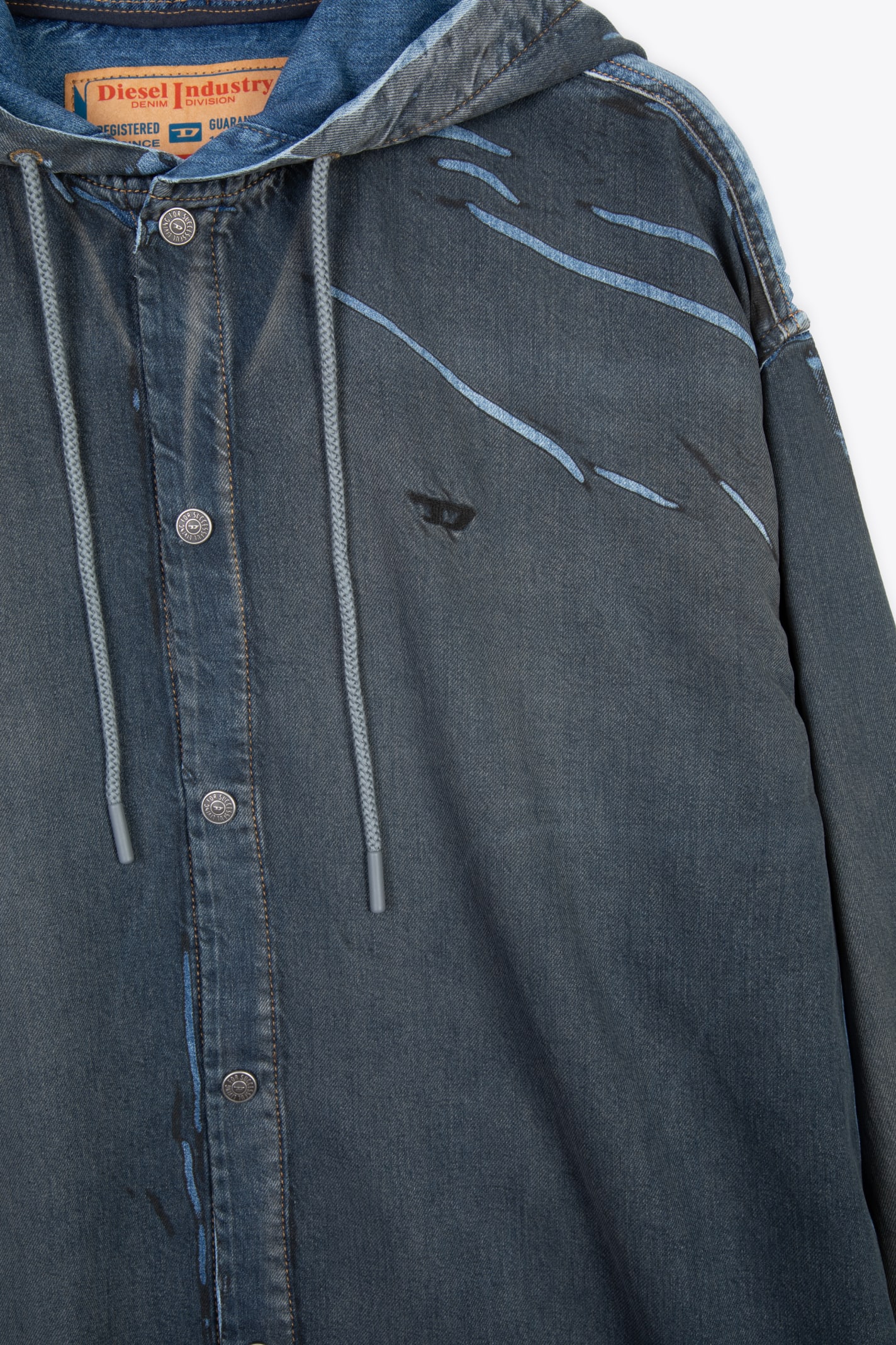 Shop Diesel D-dewny-hood-s1 Blue Denim Hooded Shirt With Black Coating Detail - D Dewny Hood S1
