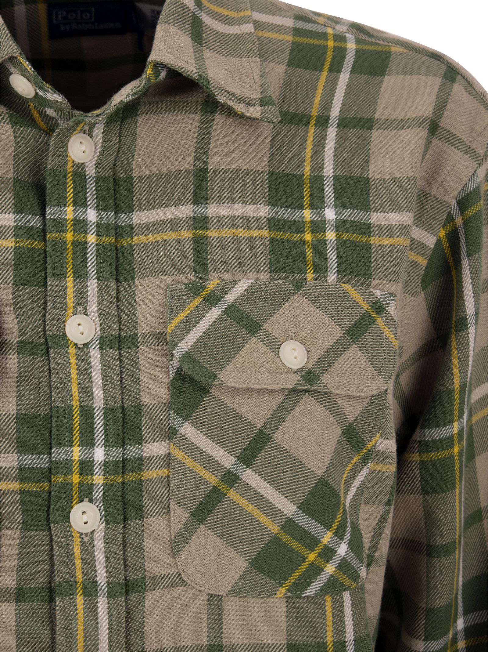 Shop Polo Ralph Lauren Cotton Twill Plaid Shirt In Beige/green