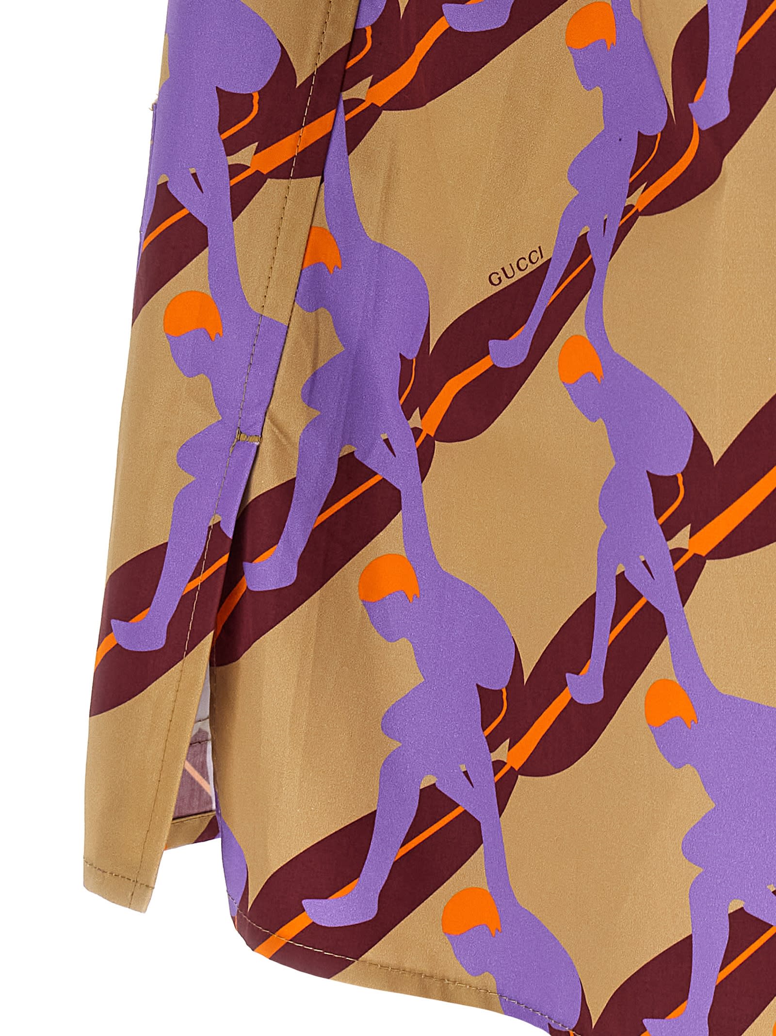 Gucci Multicolor Bowling Shirt With Cuban Collar And All-over Print In Cotton Man In Blue