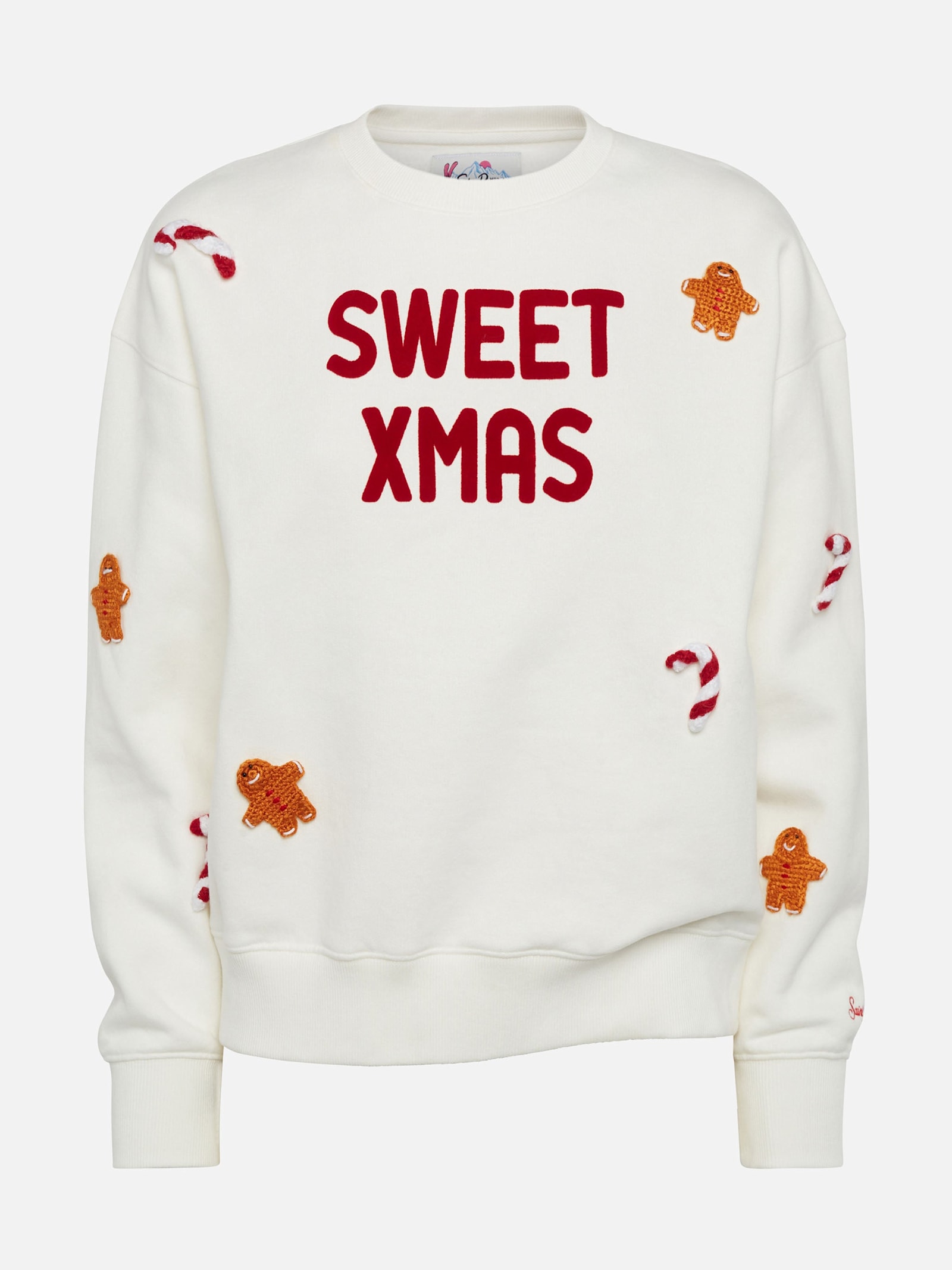 MC2 SAINT BARTH WOMAN FLEECED COTTON SWEATSHIRT STARDUST WITH GINGER CANE PATCHES
