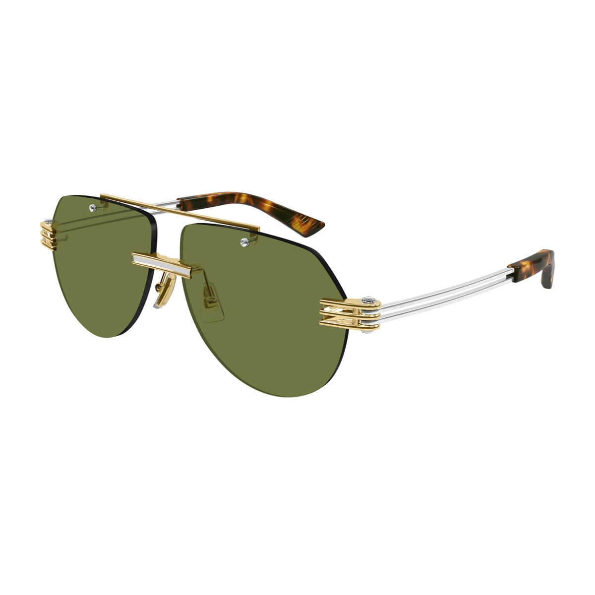 Shop Bottega Veneta Bv1342s Linea Unapologetic 003 Gold Silver Green Sunglasses In Oro