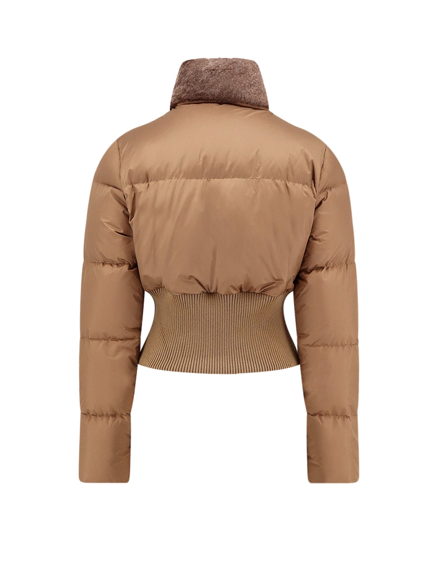 Fendi Women Cropped Down Jacket With Shearling Lining In Brown