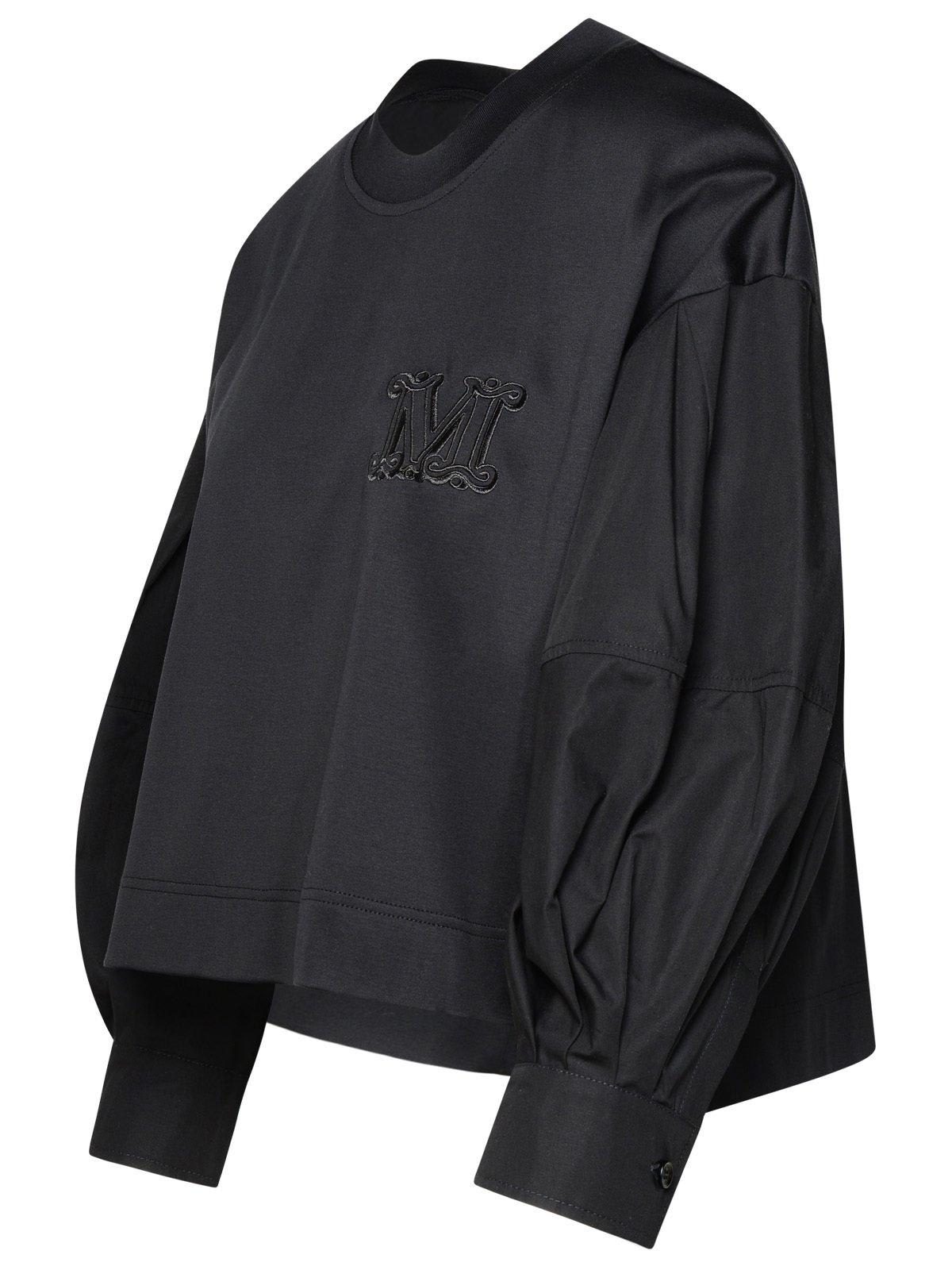 Shop Max Mara Dolly Crewneck Puff-sleeved Top In Black