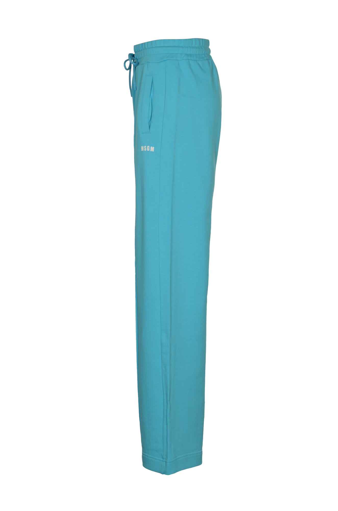 Shop Msgm Flared Leg Logo Track Pants In Light Blue