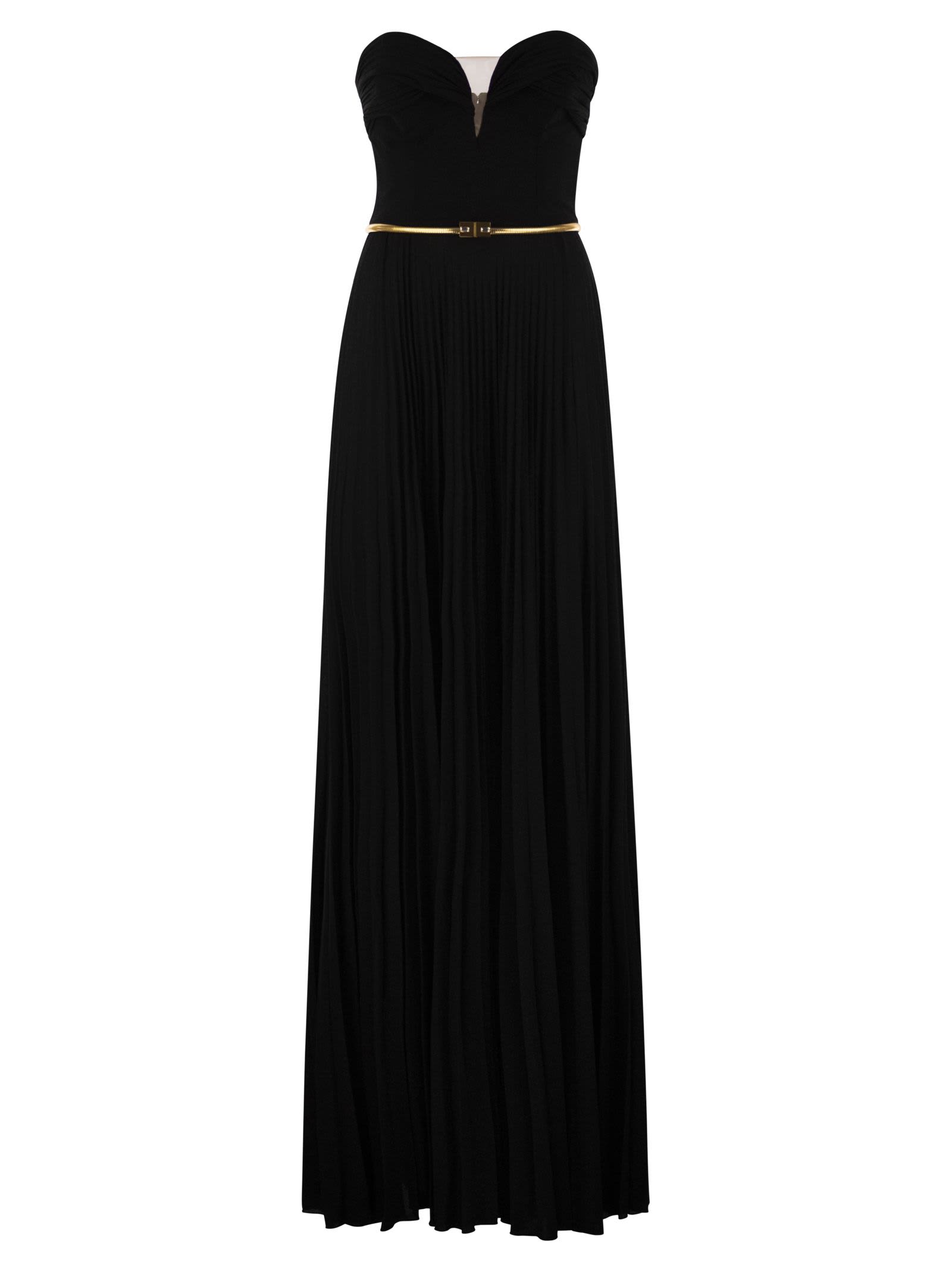 Shop Elisabetta Franchi Pleated Lurex Jersey Red Carpet Dress With Belt In Black