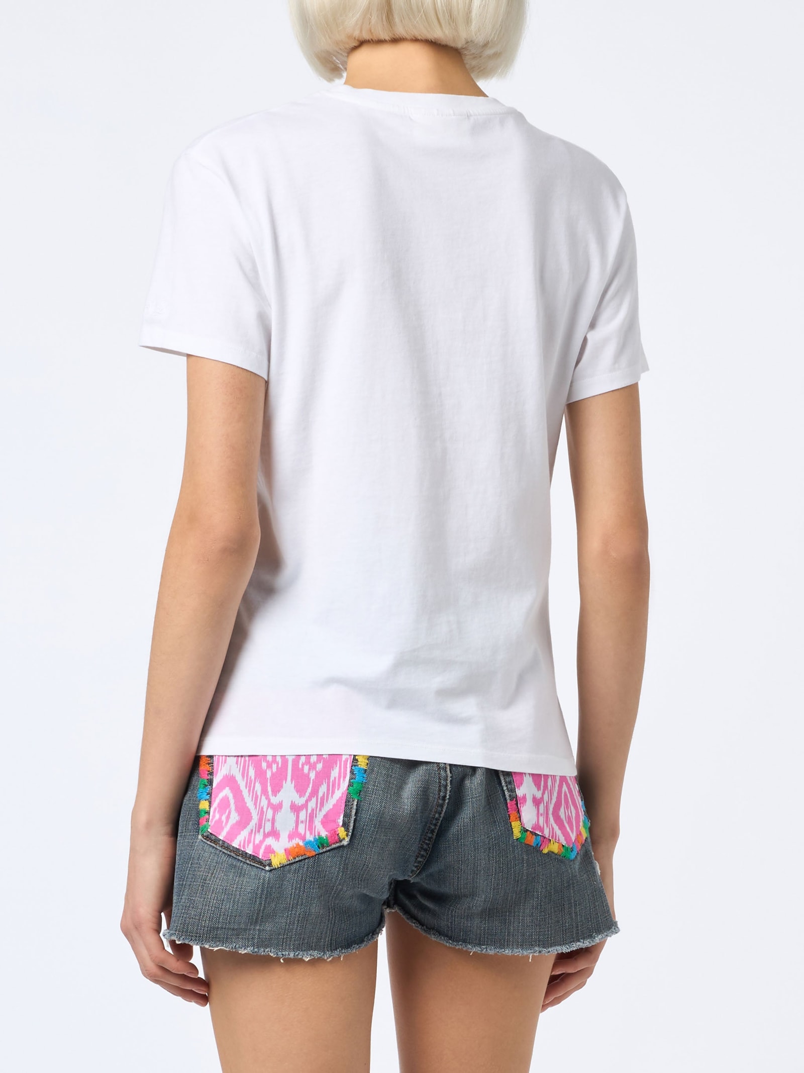 Mc2 Saint Barth Woman Cotton Jersey Crewneck T-shirt Emilie With Girls Just Wanna Have Sun Embroidery In White