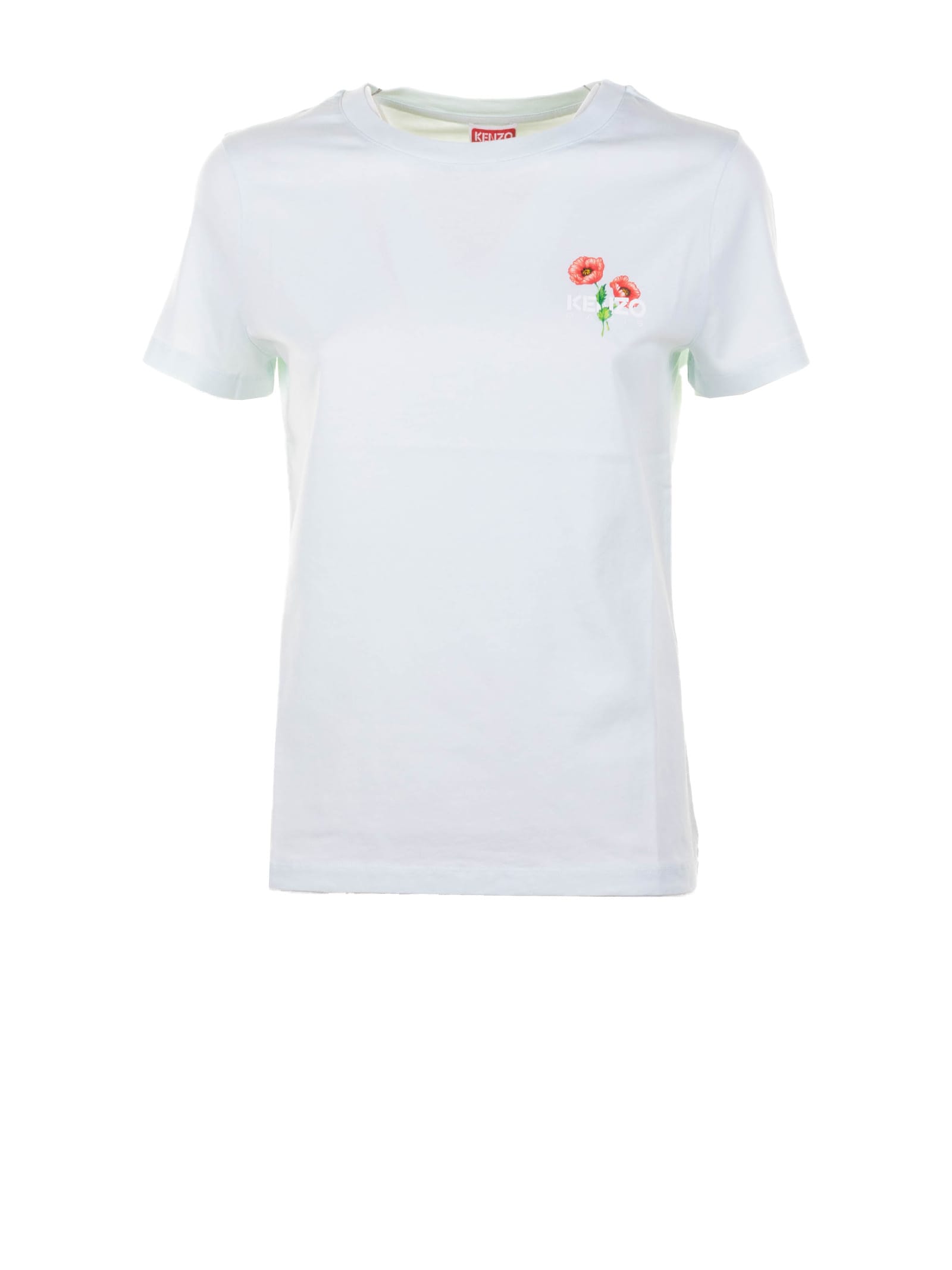Kenzo Light Blue T-shirt With Floreal Print. In White