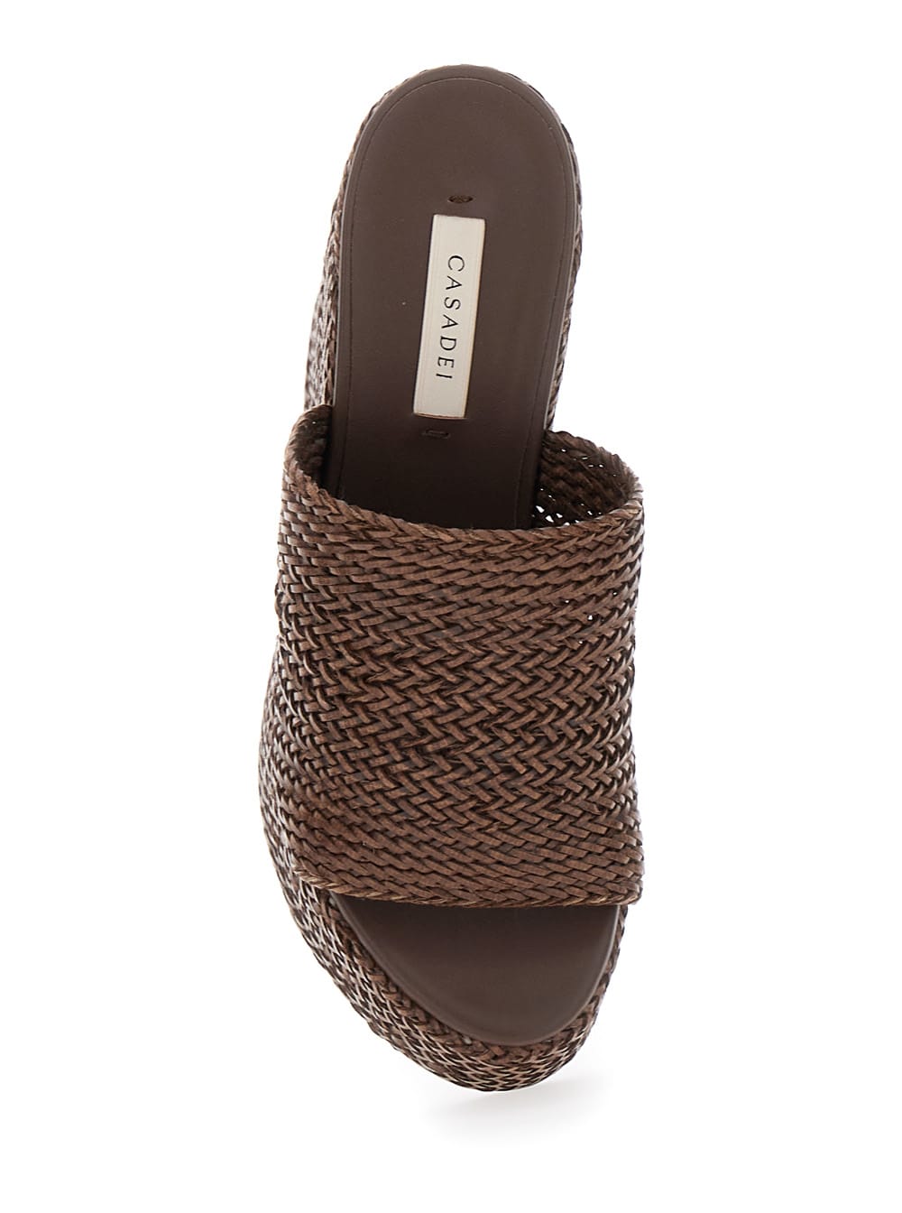 Casadei Brown Wedges With Almond Toe And Woven Design In Brown